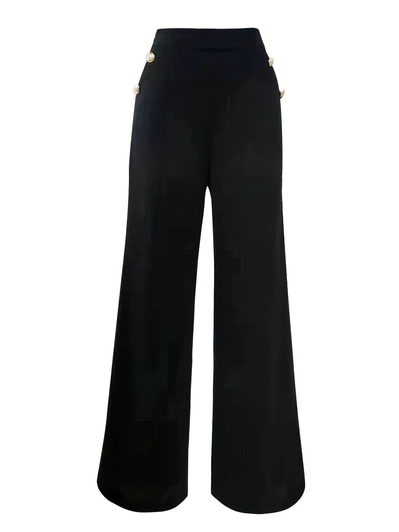 Solid Button Decor Wide Leg Pants, Casual High Waist Pants, Women's Clothing