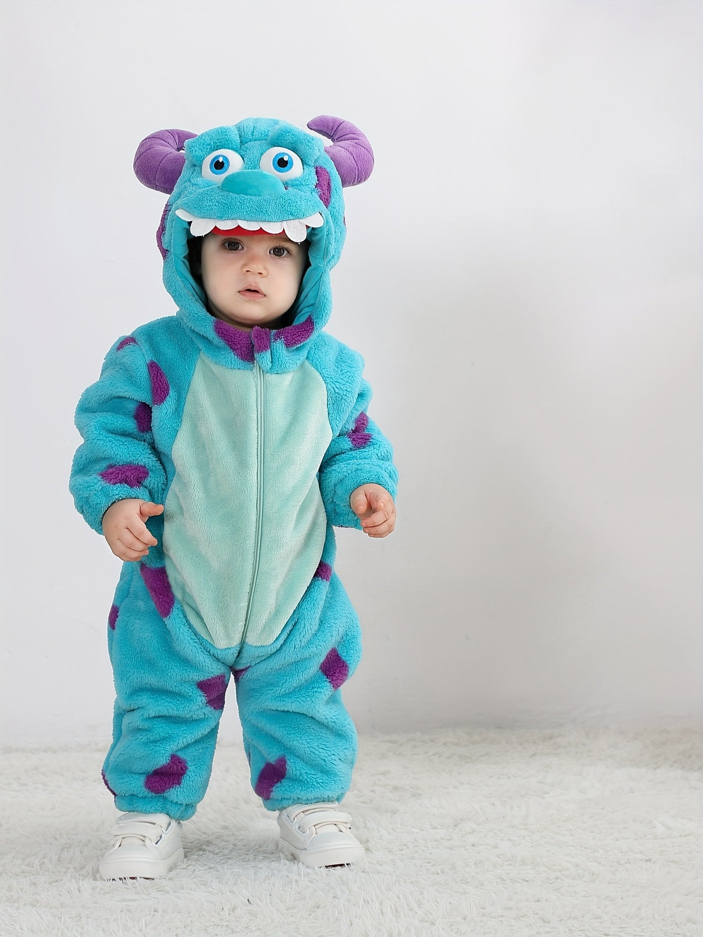 Little Monster Single Layer Cute Hooded  Bodysuit, Toddler Baby's Zip Up Party Cosplay Jumpsuit