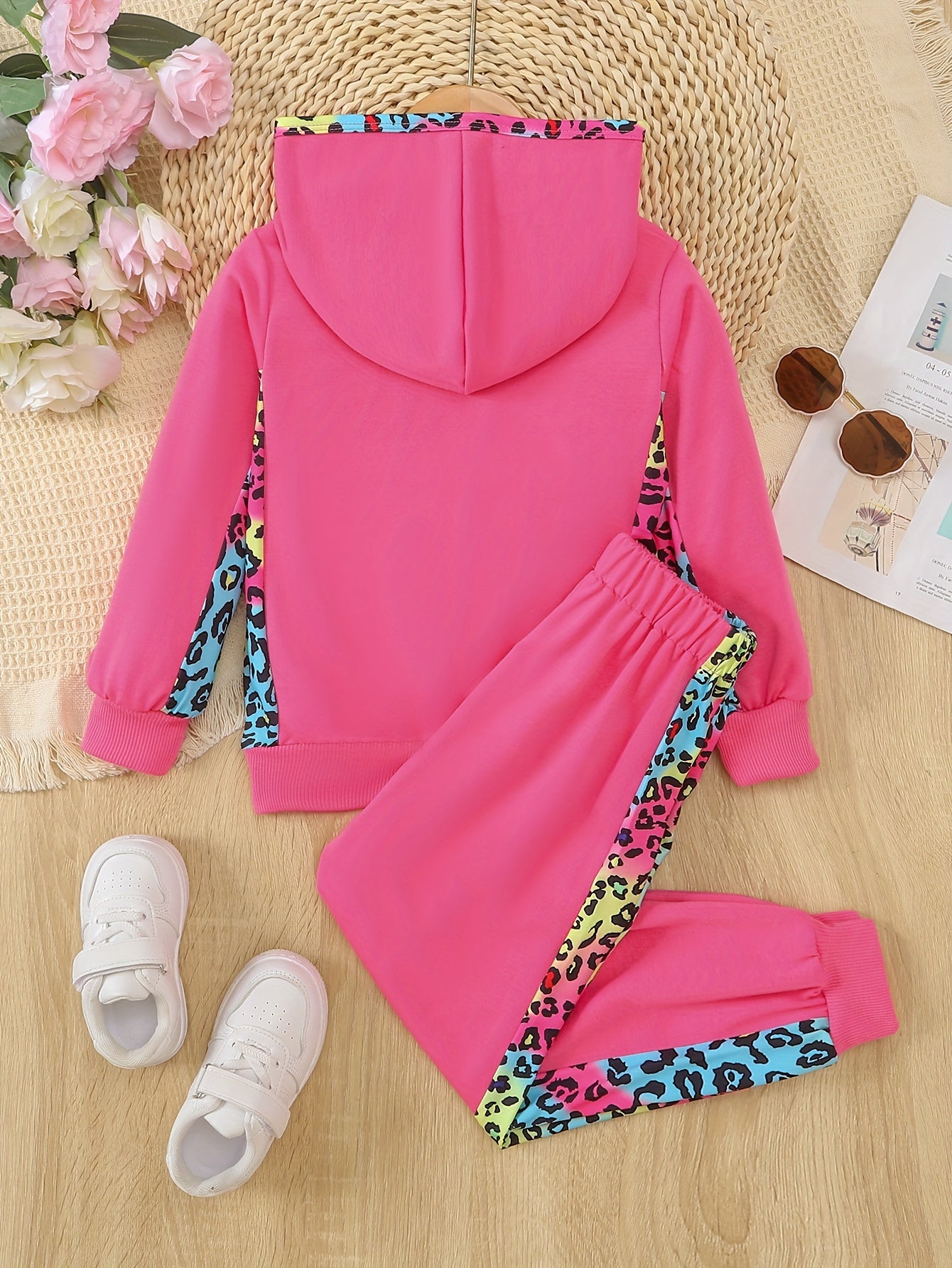 Leopard Pattern Toddler Girl's 2pcs, Hoodie & Sweatpants Set, MAMA'S BESTIE Print Casual Outfits, Kids Clothes For Spring Fall
