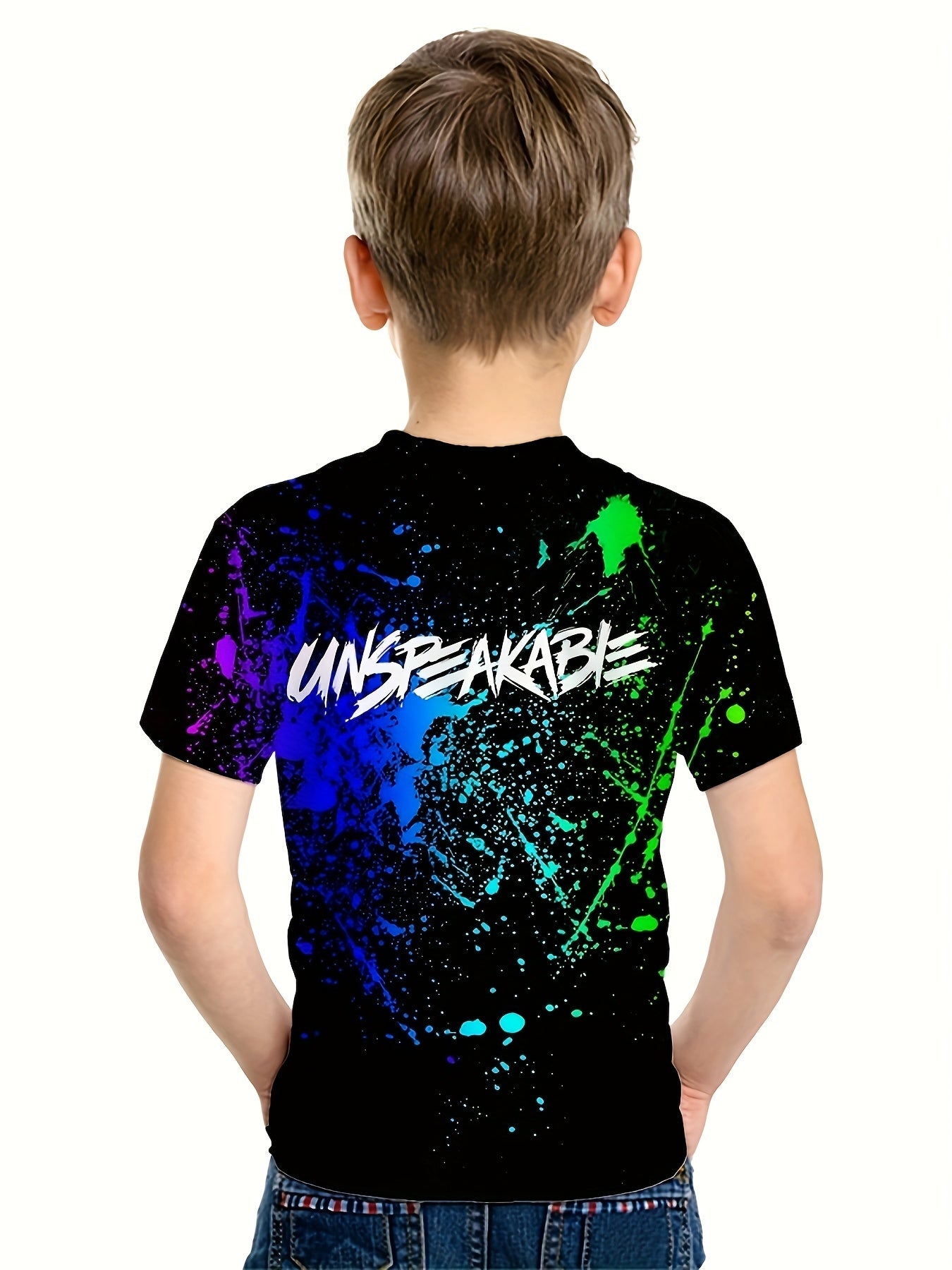 UNSPEAKABLE Print T-shirt For Cool Kids! Casual Short Sleeve Top, Unisex Tee, Girl's & Boy's Clothes For Summer