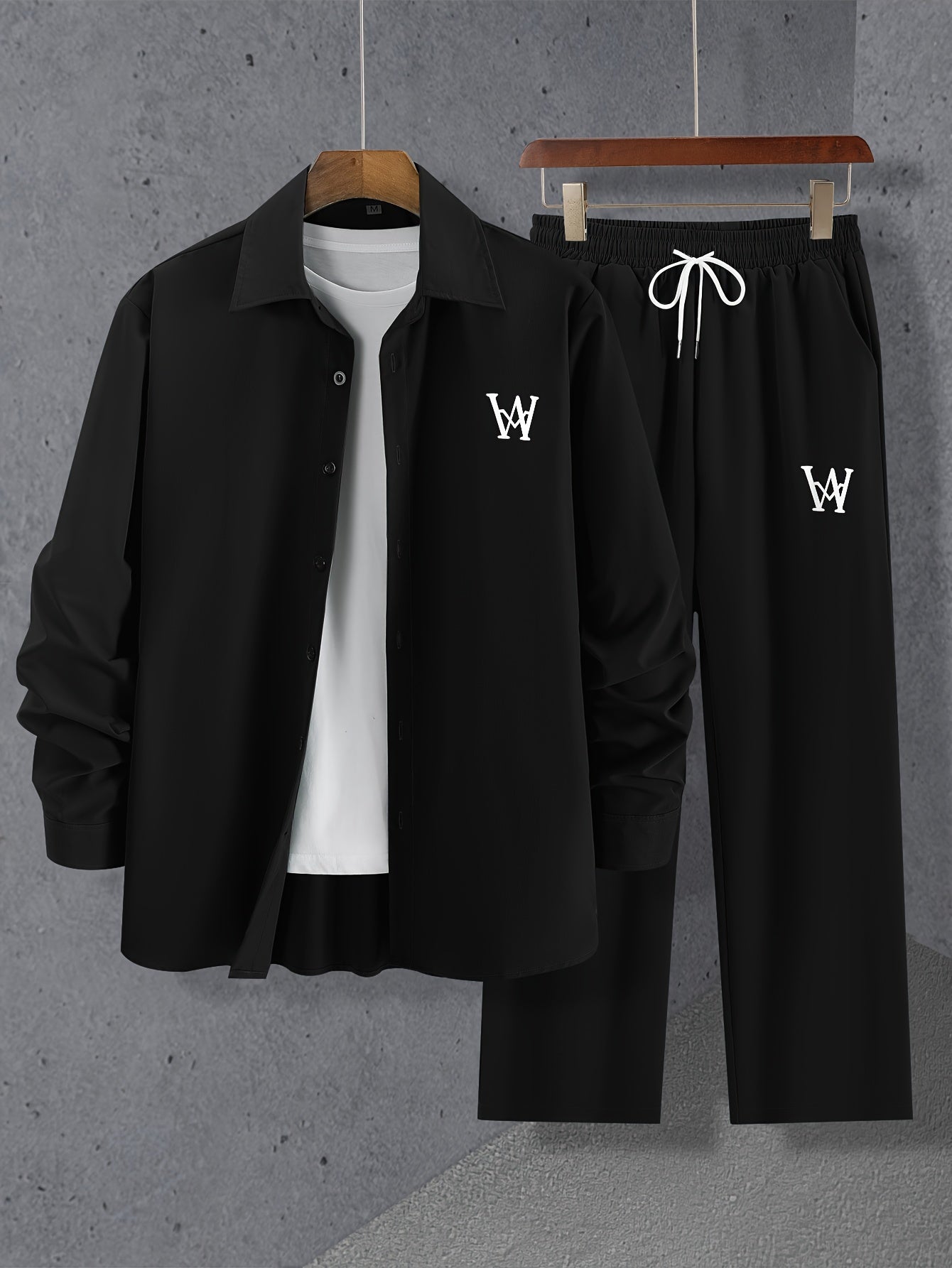 Men's 2Pcs Outfits, Casual Lapel Button Up Long Sleeve Shirt And Drawstring Pants Set For Winter Fall, Men's Clothing For Daily Leisure Vacation Resorts