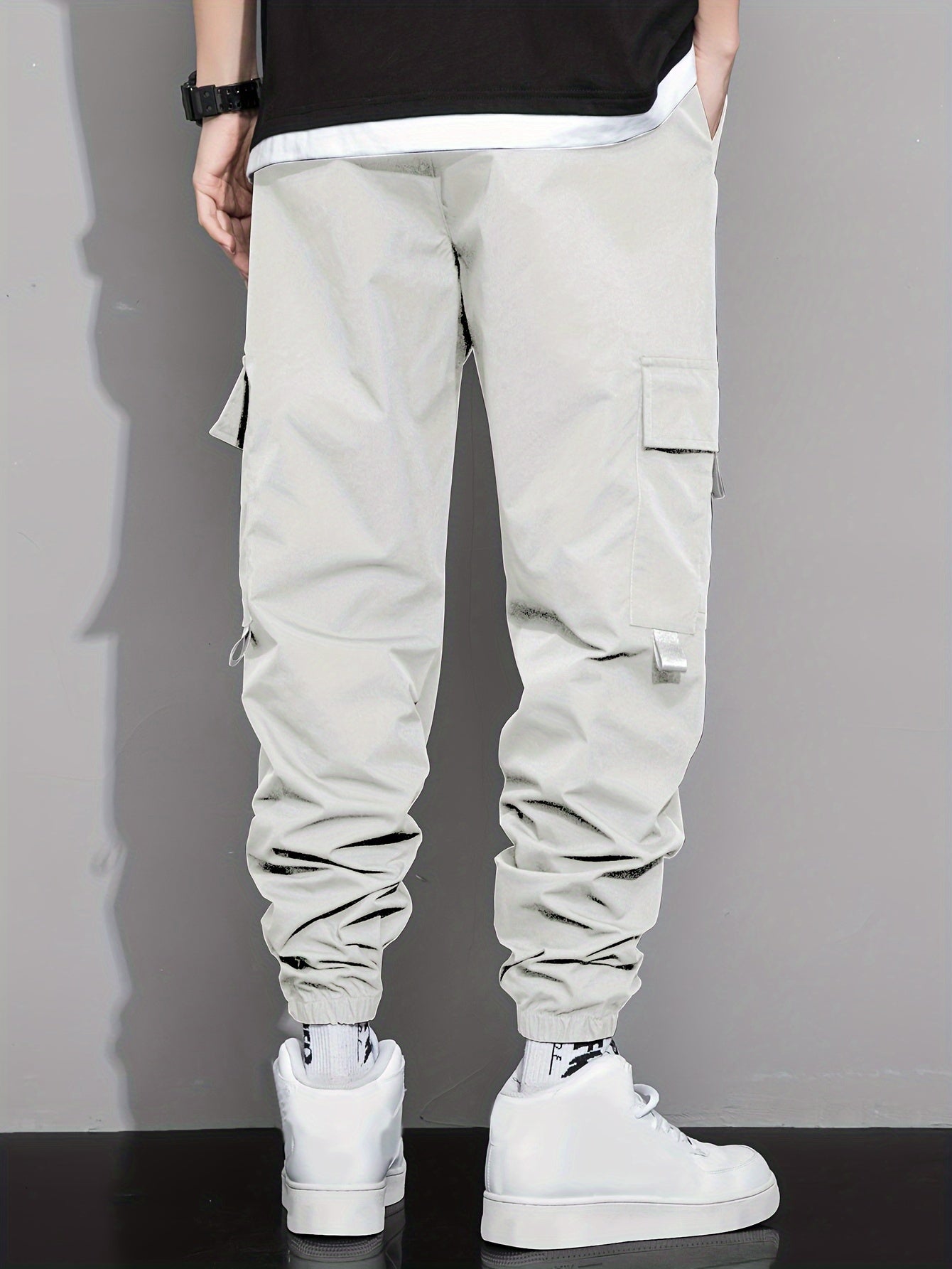 Trendy Solid Cargo Pants, Men's Multi Flap Pocket Trousers, Loose Casual Drawstring Outdoor Pants, Men's Work Pants Outdoors Streetwear Hip Hop Style