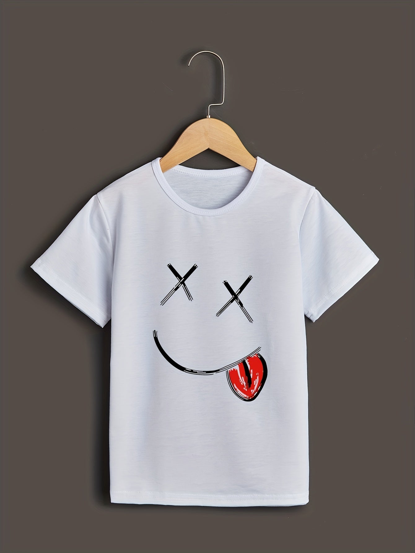 Boys' Casual T Shirts With ''Smile'' Graphic Crew Neck Stretch Summer Tops, Kids Clothing