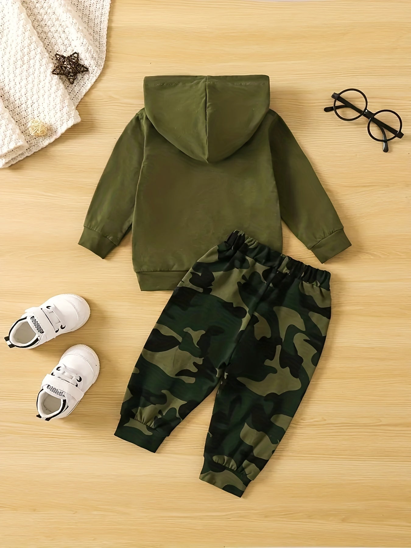 Baby Boys Casual & Stylish Outfit - Hooded Long Sleeve Top + Camo Pants Set