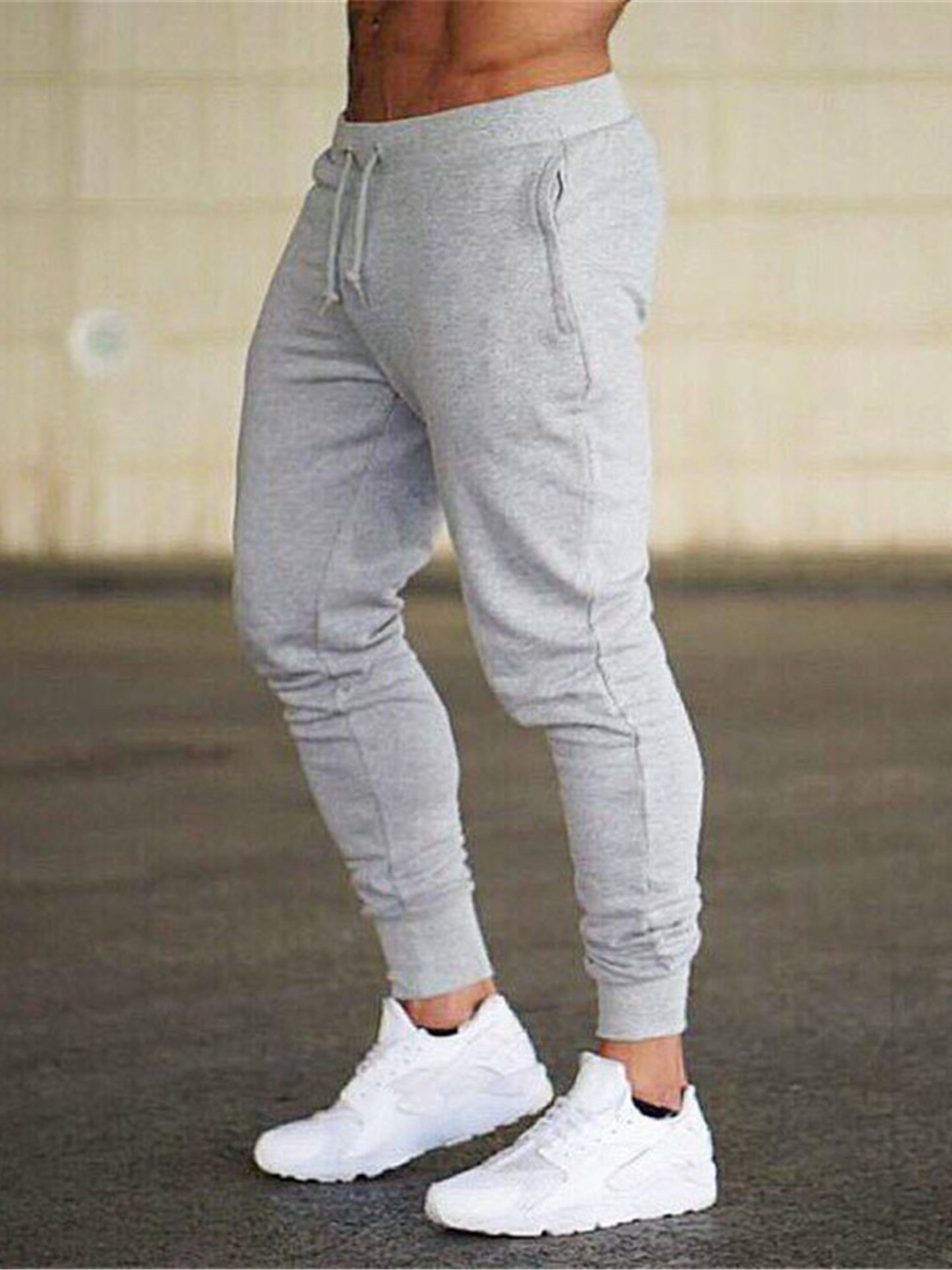 Classic Design Joggers, Men's Casual Solid Color Slightly Stretch Waist Drawstring Pants For Spring Summer
