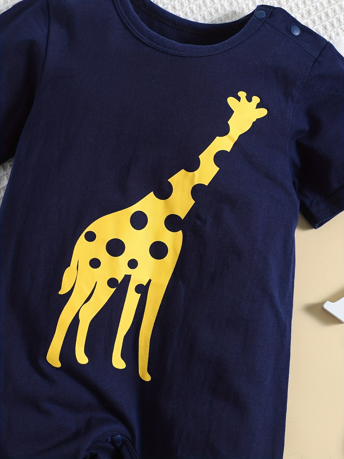 Cute Cartoon Giraffe Graphic Baby Romper, Infant Jumpsuit, Newborn Cotton Summer Clothes