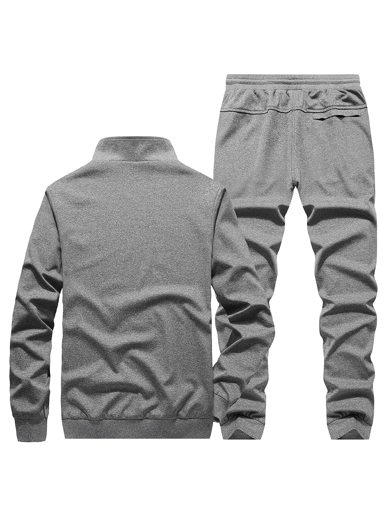 2pcs Men's Casual Sports Top & Bottom Sets, Stand Collar Zip Jacket With Pocket & Alphabet Print Drawstring Sweatpants Christmas Gifts