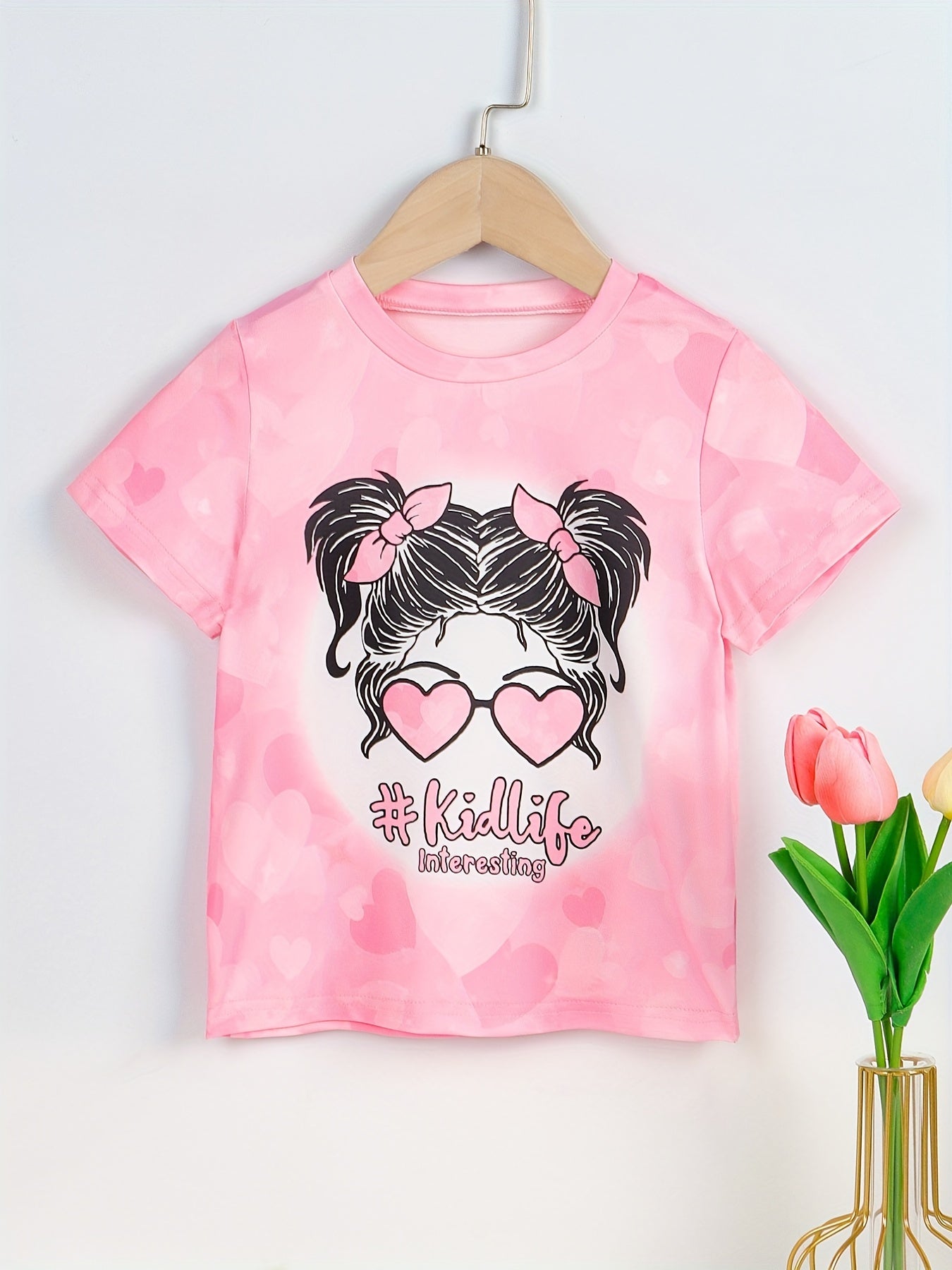 Girls Casual Trendy Cute Cartoon Girl Graphic T-shirt For Summer Holiday Party Kids Clothes