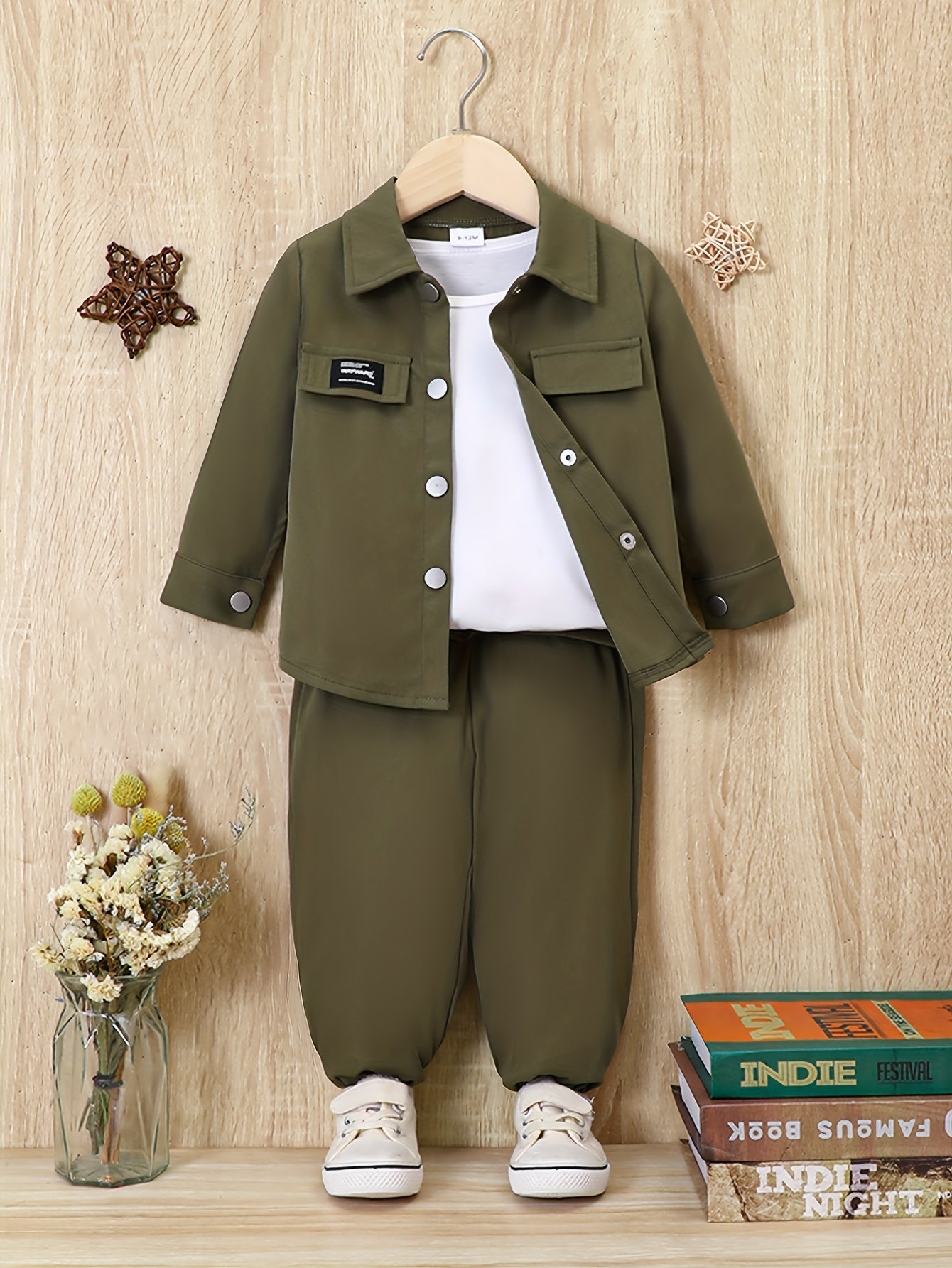 Baby Boys Trendy Casual Outfit, Long Sleeve Top Footed Pants Set, Kids Fall Spring Clothes