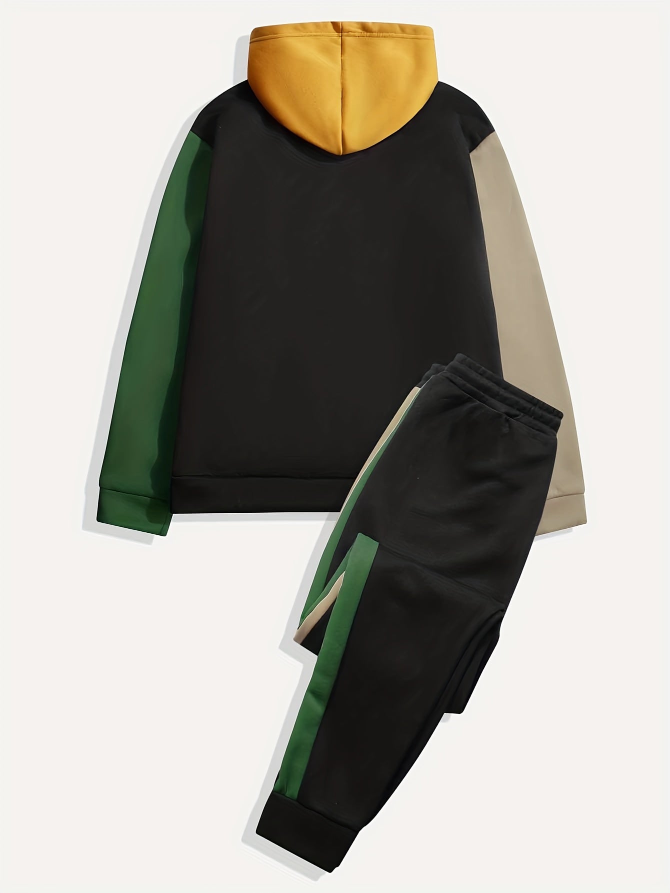 Men's Color Block Suit,  Drawstring And Pocket Hoodie And Sports Trousers