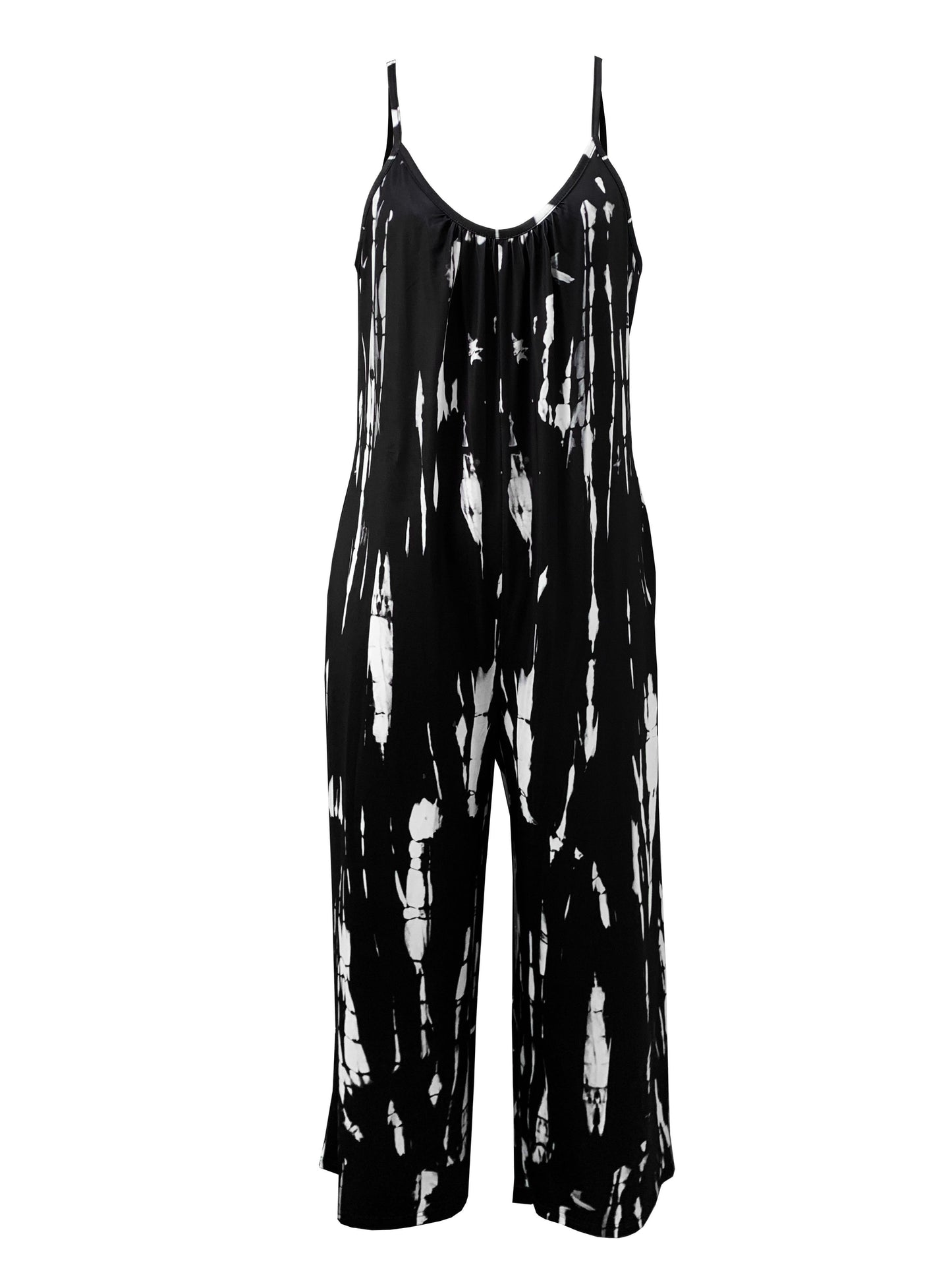 Tie Dye Wide Leg Cami Jumpsuit, Casual Sleeveless Pockets Jumpsuit For Spring & Summer, Women's Clothing