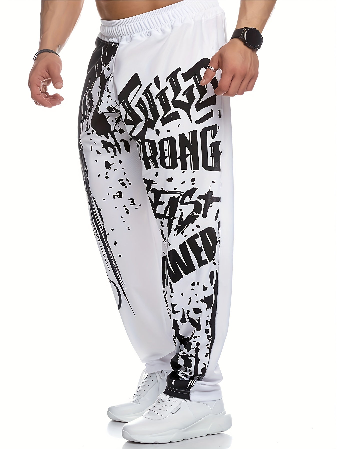 Trendy Loose Fit Printed Joggers, Men's Casual Street Style Stretch Sweatpants For Spring Fall