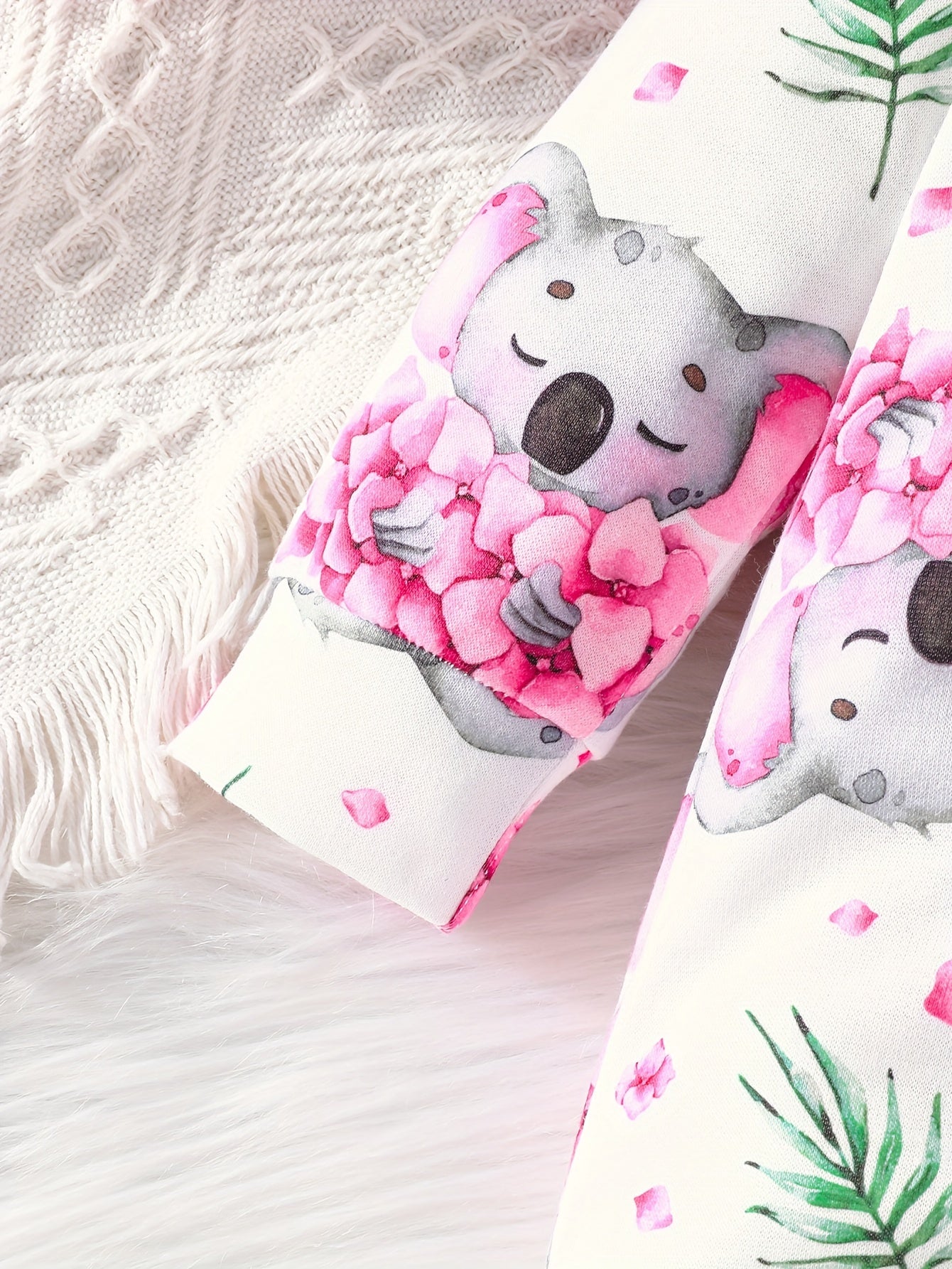 Newborn Baby New Cute Cartoon Animal Koala Allover  Print Bodysuit + Headband Two-piece Set For Baby Girls