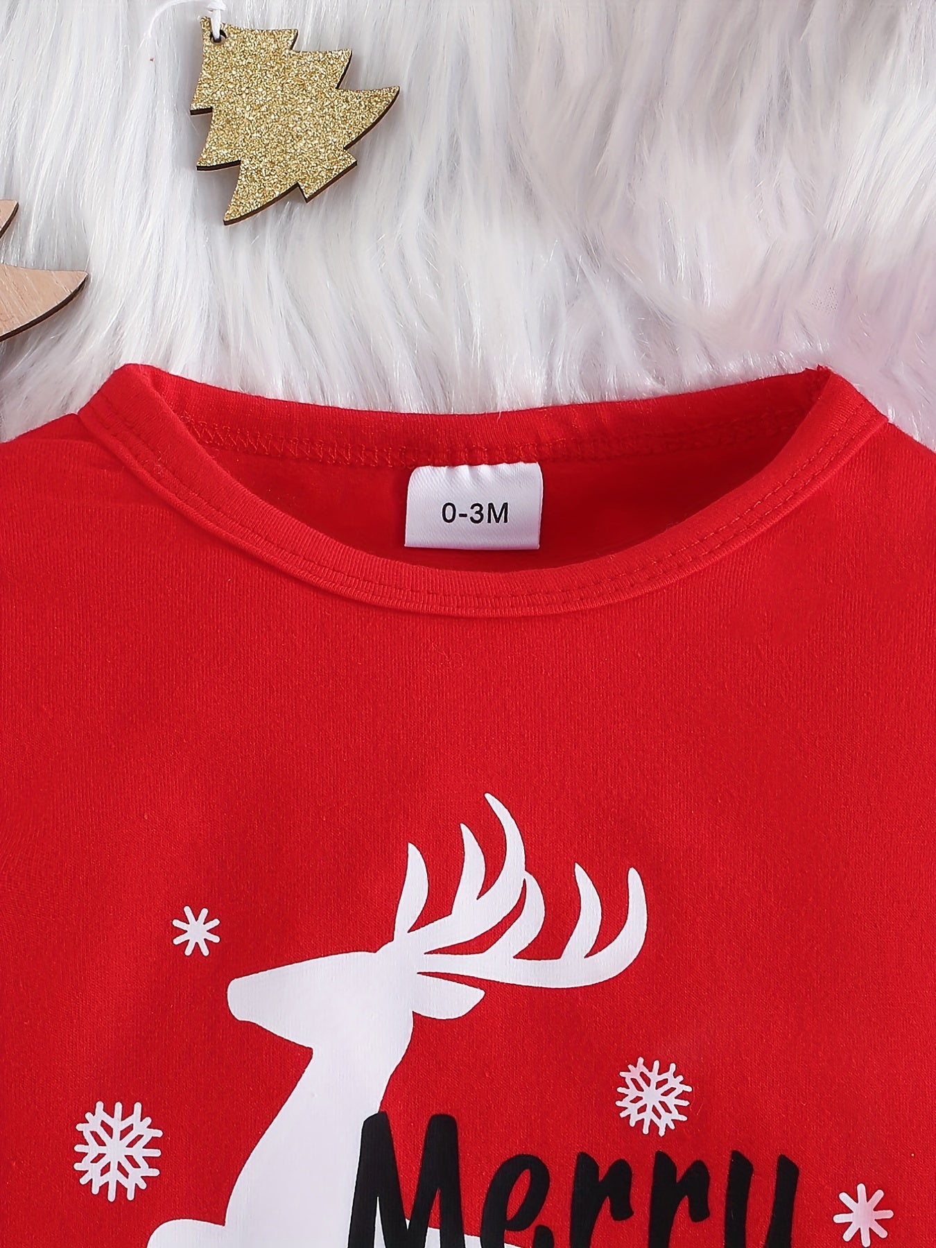 Christmas Cute Reindeer Letters Graphic Toddler Baby's Cute Jumpsuit With Hat, Kid's Pary Casual Clothes