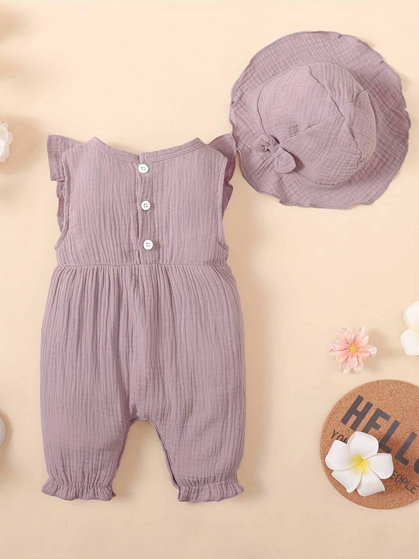 Stay Cool In Summer: 2pcs Baby Girl's Cotton Romper With Hat Set