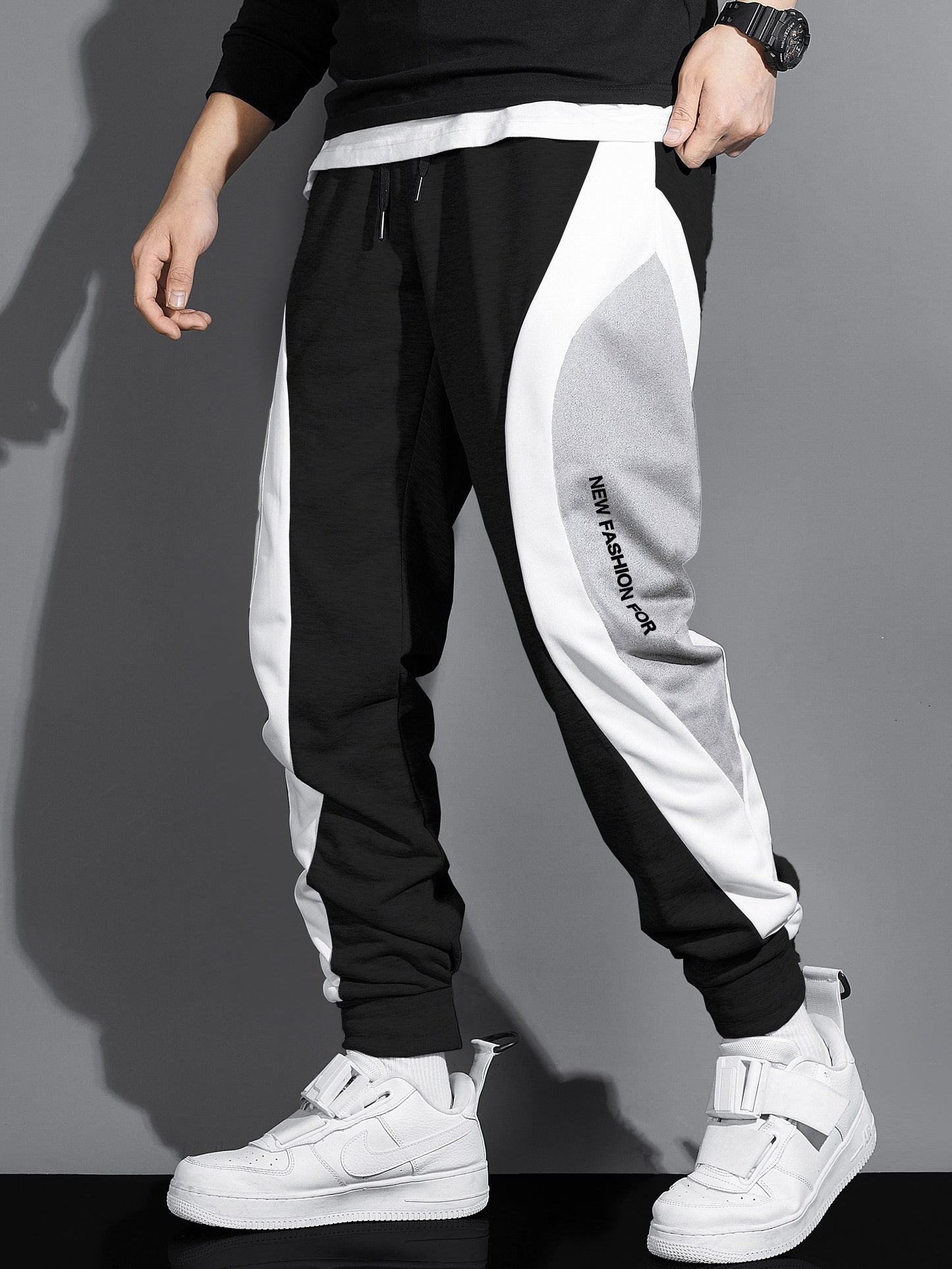 Men's Color Block Joggers, Casual Stretch Waist Drawstring Sweatpants Track Pants