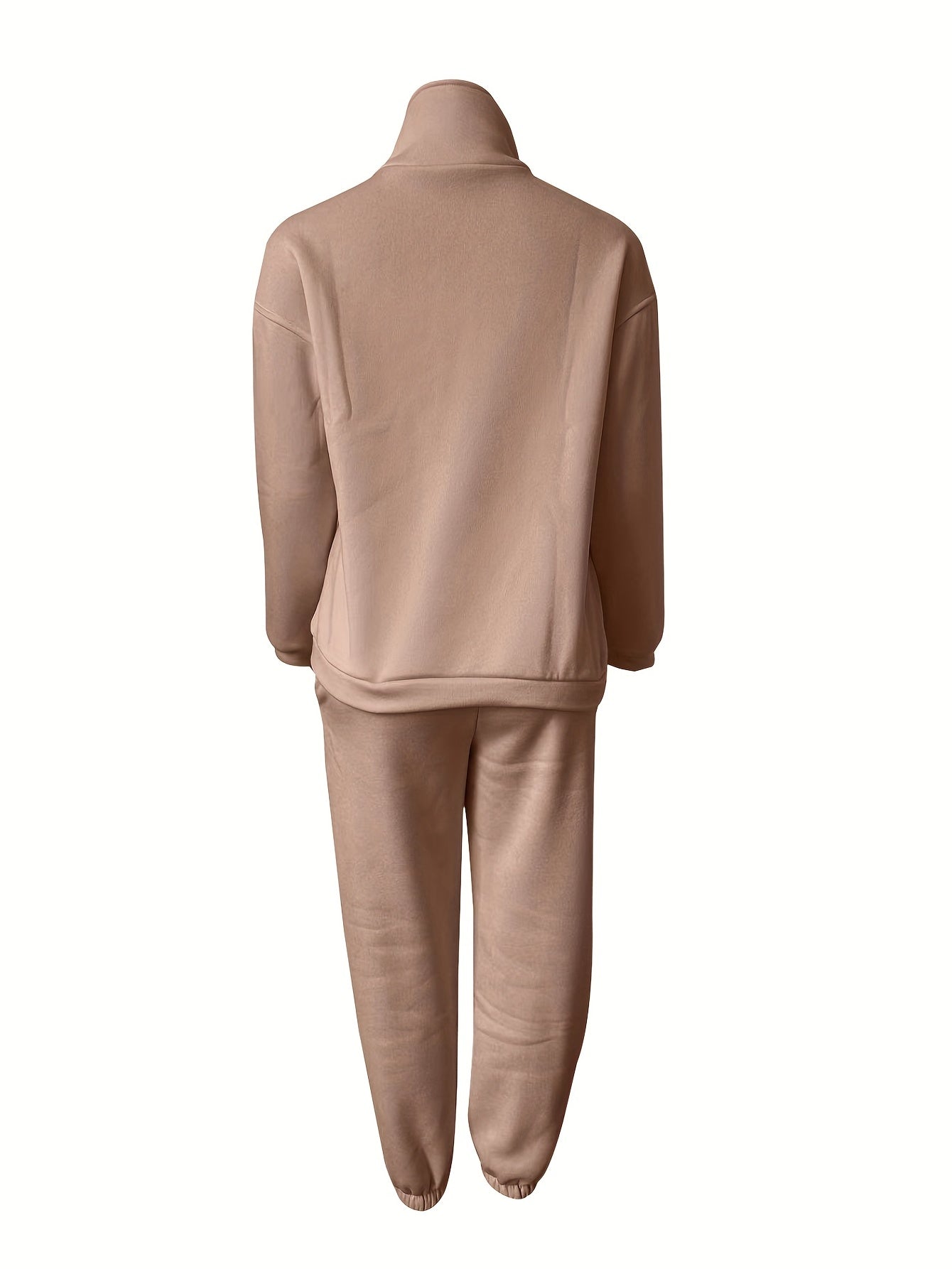 Casual Matching Two-piece Set, Zip Up Sweatshirt  & Solid Sweatpants Outfits, Women's Clothing