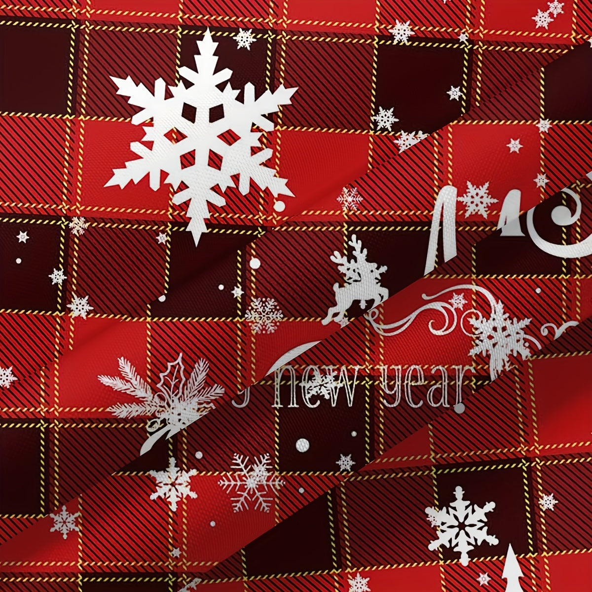 1pc, Polyester Table Cloth, Merry Christmas Table Cover, Red Black Plaid Snowflake Pattern Table Cover, Christmas Atmospheric Tablecloth, Holiday Desktop Decoration Fabric Table Cloth, Home Decoration, Christmas Decor, Gift