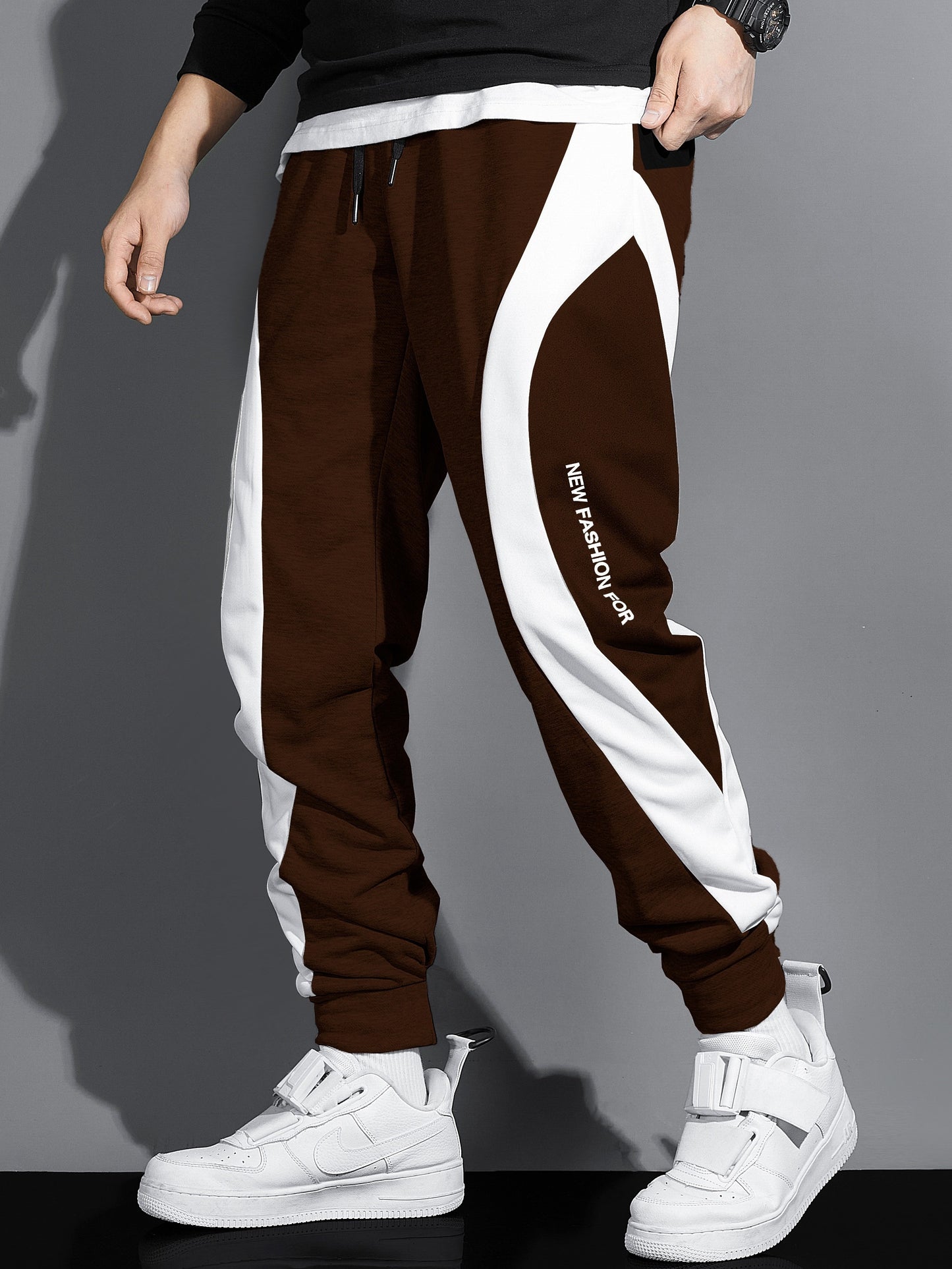 Men's Color Block Joggers, Casual Stretch Waist Drawstring Sweatpants Track Pants