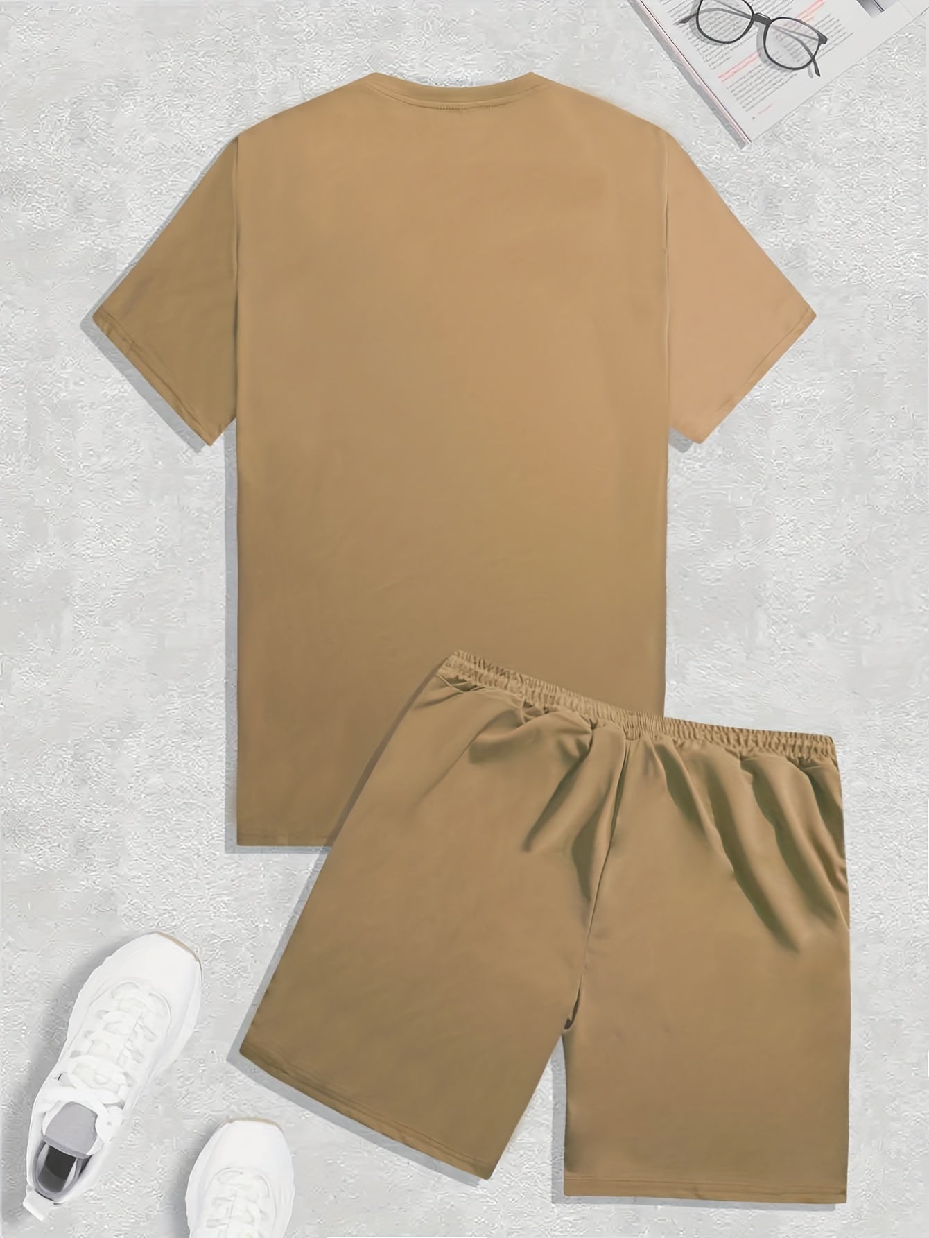 Men's Colorblock Casual T-shirt Outfit Set, 2 Pieces Round Neck Short Sleeve Tees And Drawstring Short Pants