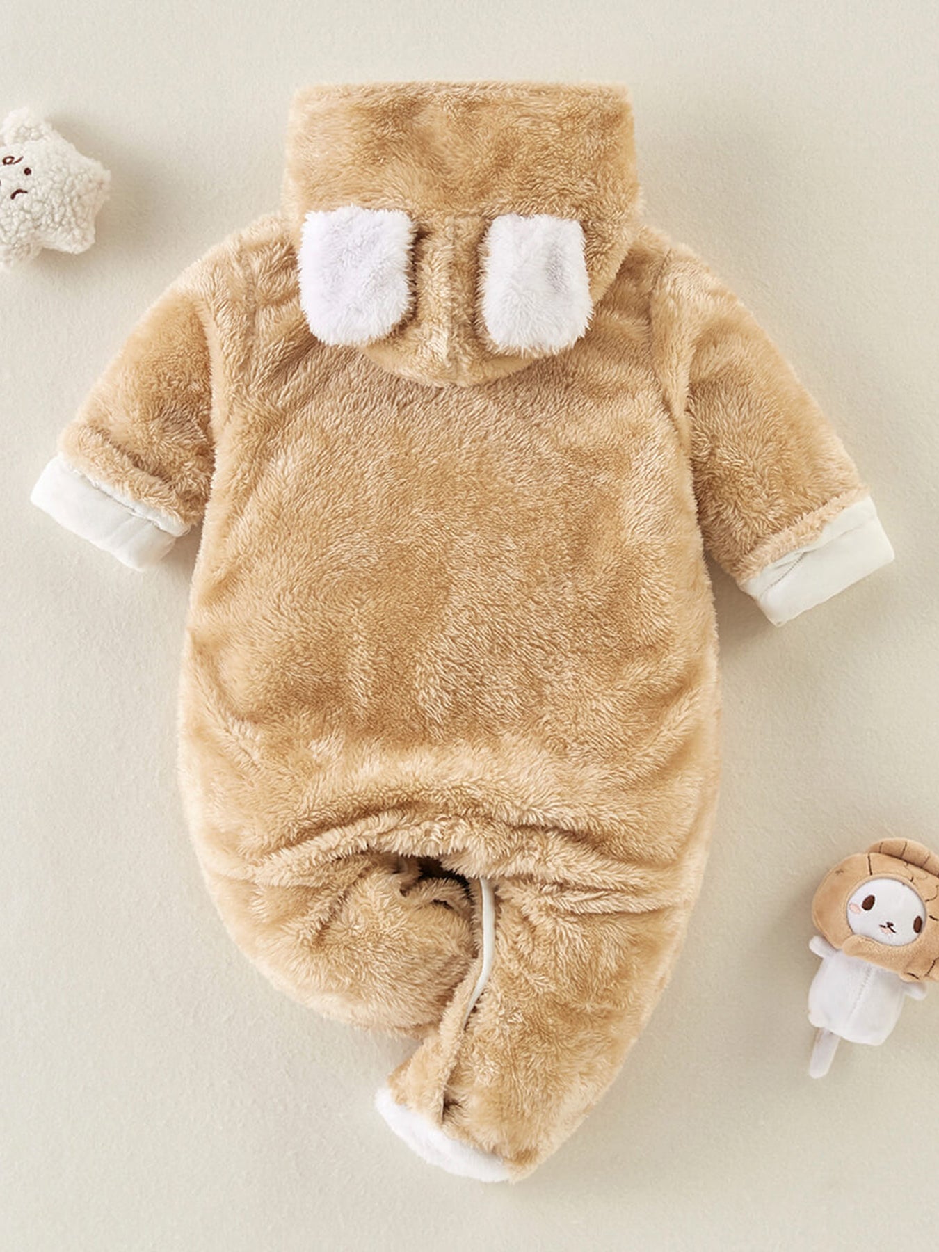 Baby Plush Long Sleeve Faux Fur Jumpsuit With Bear Ears Design For Fall Winter New