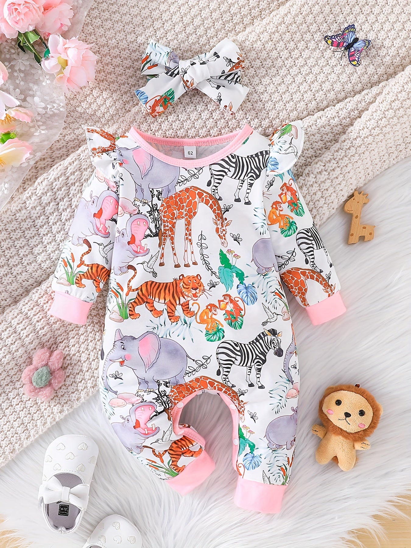 Newborn Baby New Cute Cartoon Animal Koala Allover  Print Bodysuit + Headband Two-piece Set For Baby Girls