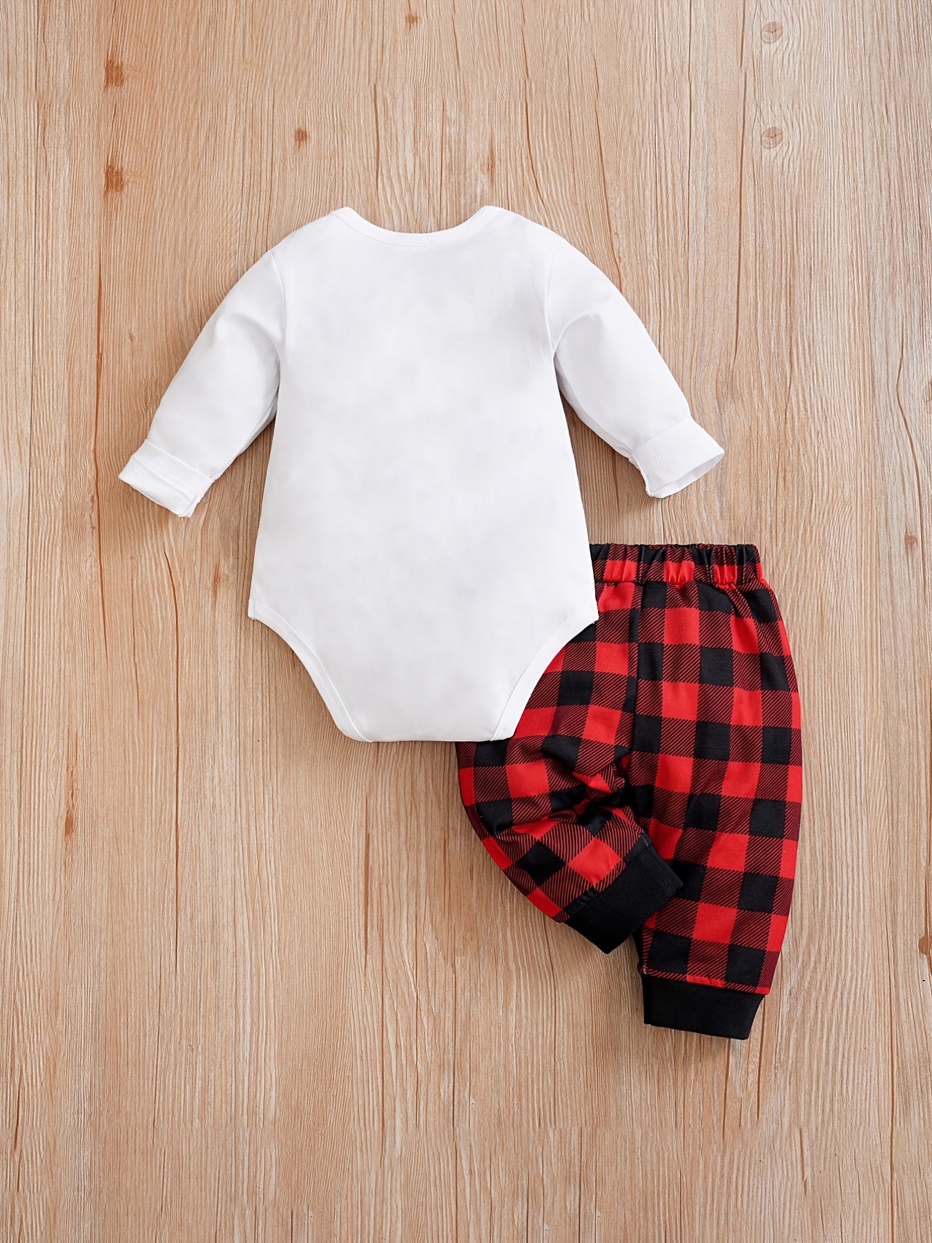 Christmas Baby Boy Outfit My First Christmas Infant Clothes Gentleman Romper Red Plaid Pants 0-18 Months