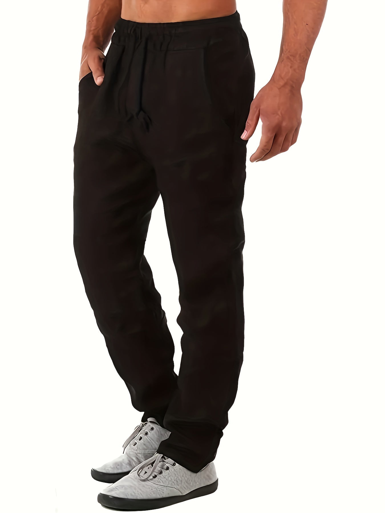 Fashionable Men's Solid Drawstring Casual Linen Pants,Suitable For Outdoor Sports, Comfortable And Versatile