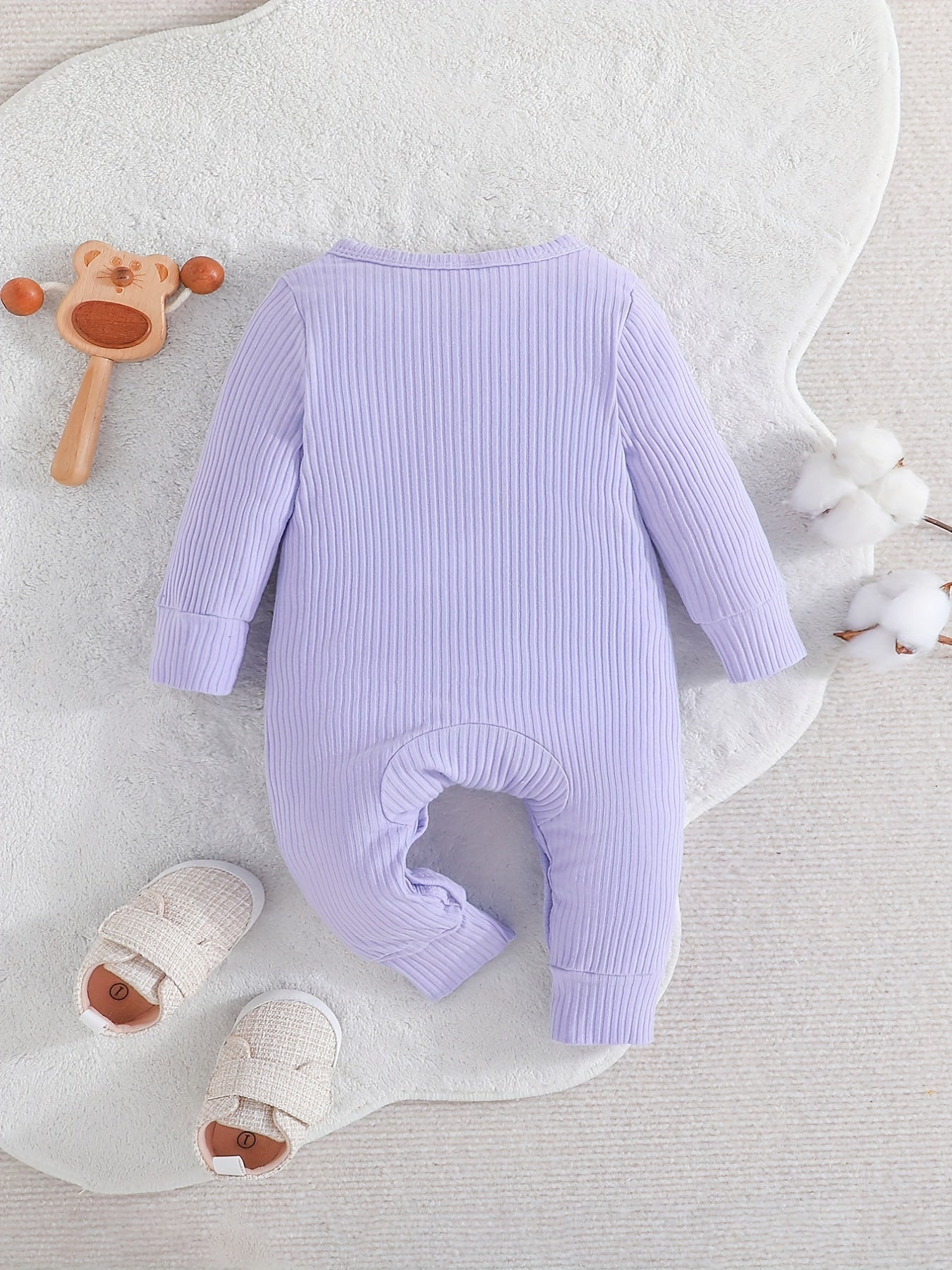 Newborn Baby Boys Girls Ribbed Romper - Infant Cotton Comfy Long Sleeve Bodysuit