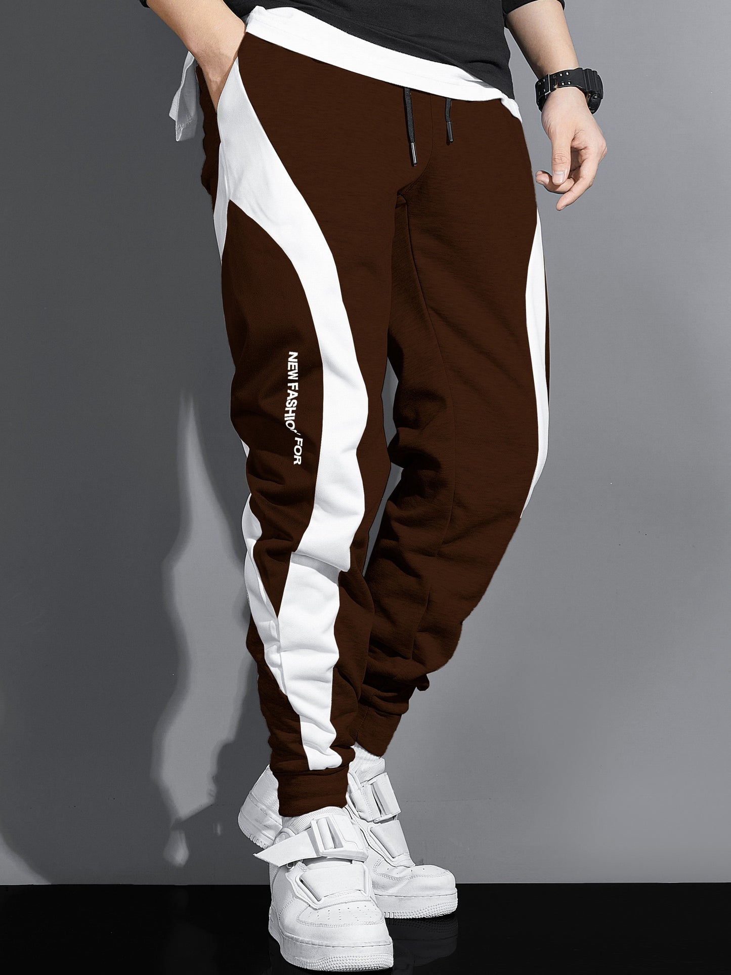 Men's Color Block Joggers, Casual Stretch Waist Drawstring Sweatpants Track Pants