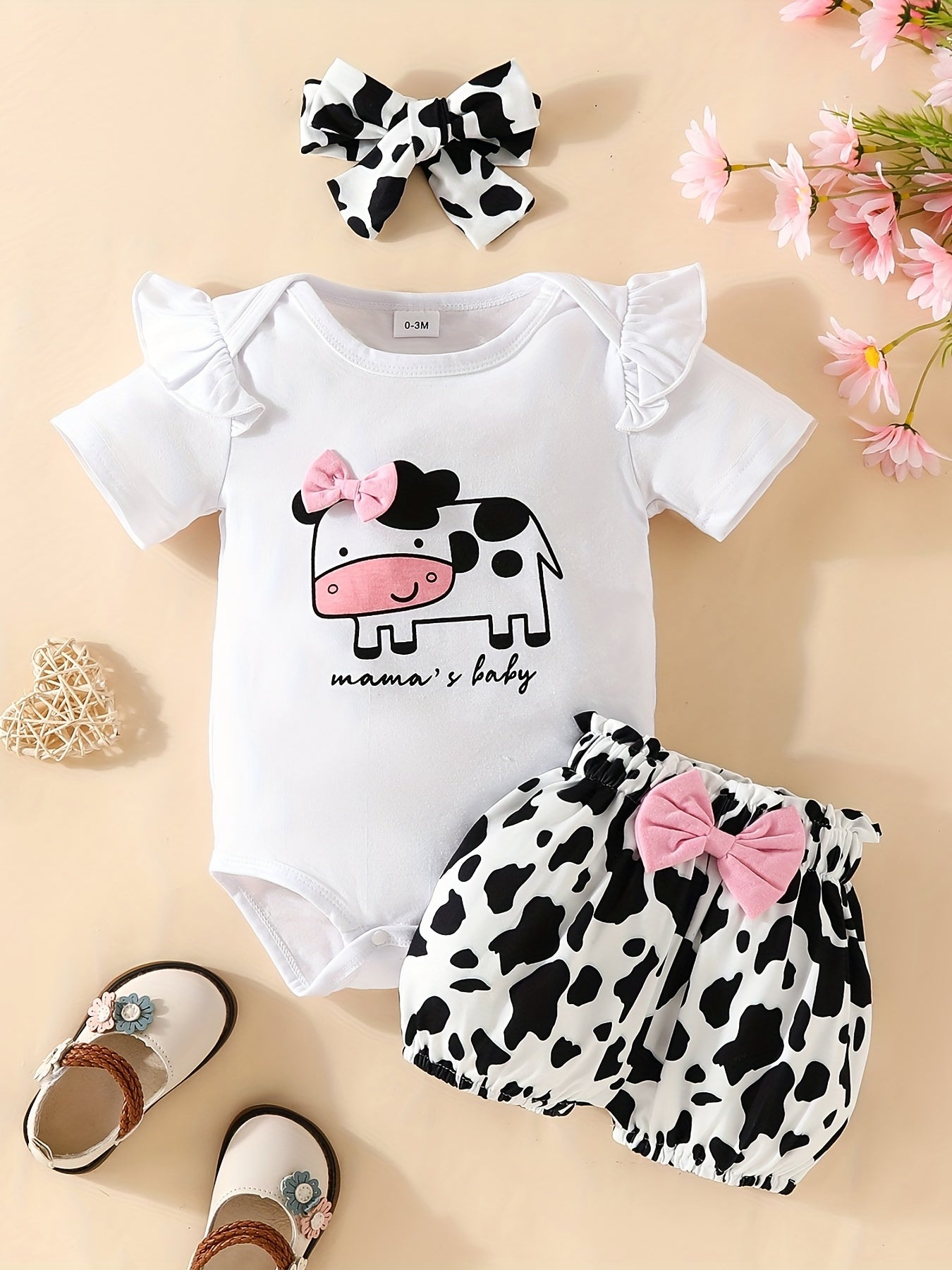 Baby Girl's "I'm My Daddy's Girl And My Mommy's World" Graphic Onesie & Floral Shorts & Headband Set