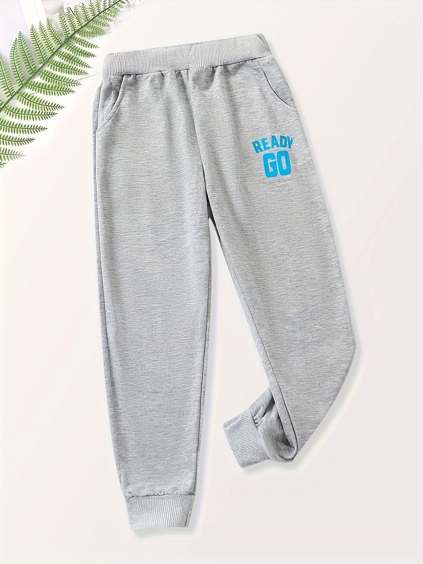 READY GO Letter Print Boys Casual Thin Comfortable Active Sweatpants, Breathable Jogger Sports Pants, Kids Clothes Outdoor