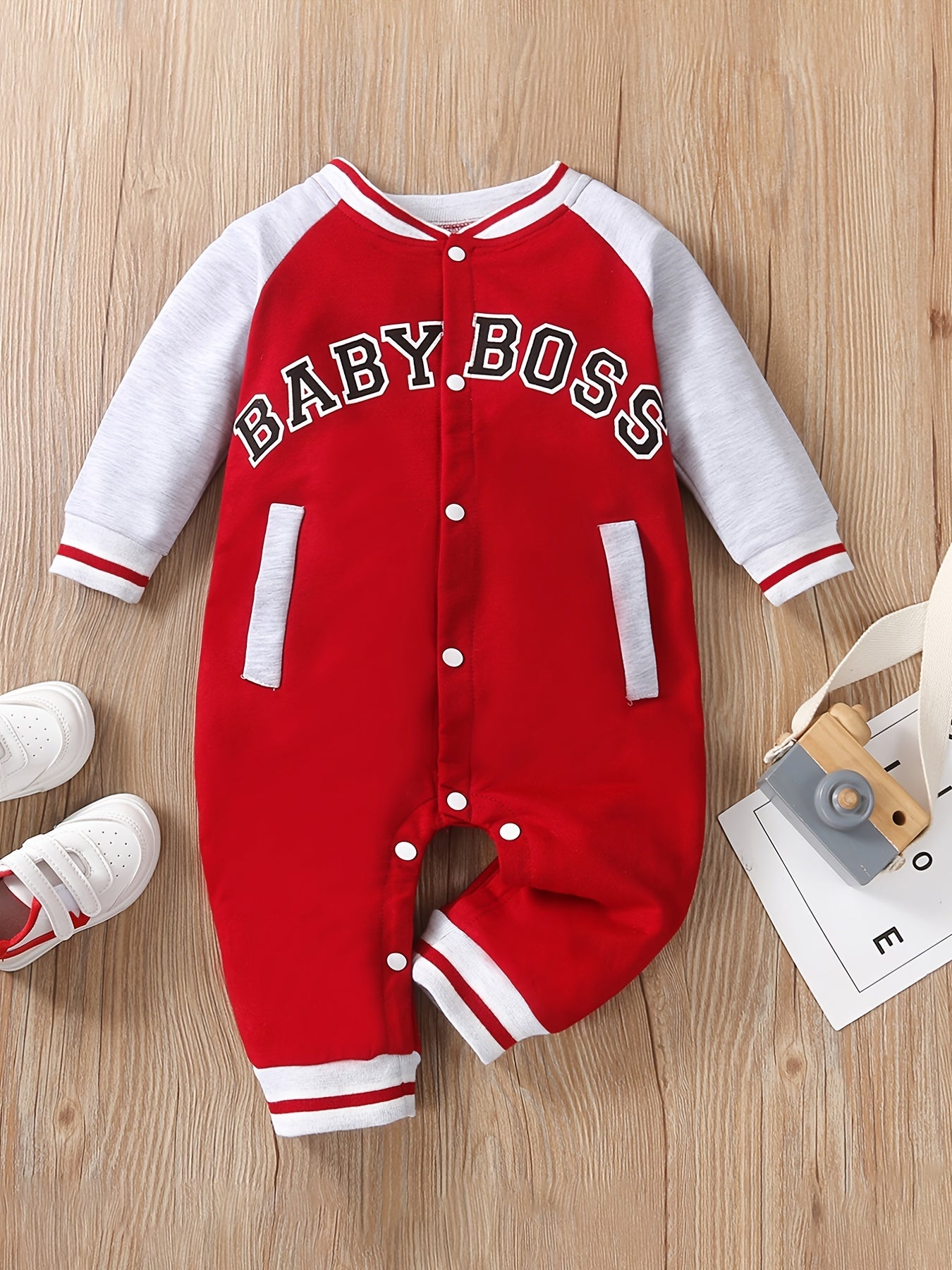 Baby Boy's Cute Thermal Romper With Letter Print For Spring Fall Party