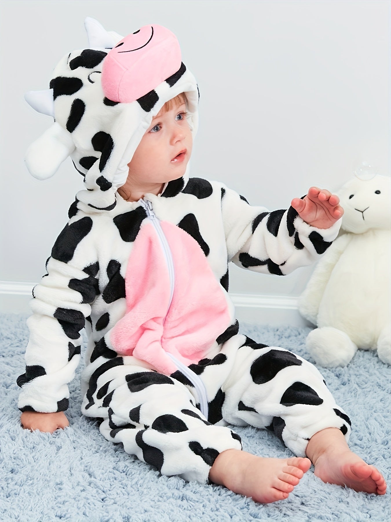 Super Cute Cow Shape Furry Baby Boys Girls Jumpsuit! - Thick Kids Thermal Clothes - Cosplay Halloween Costumes