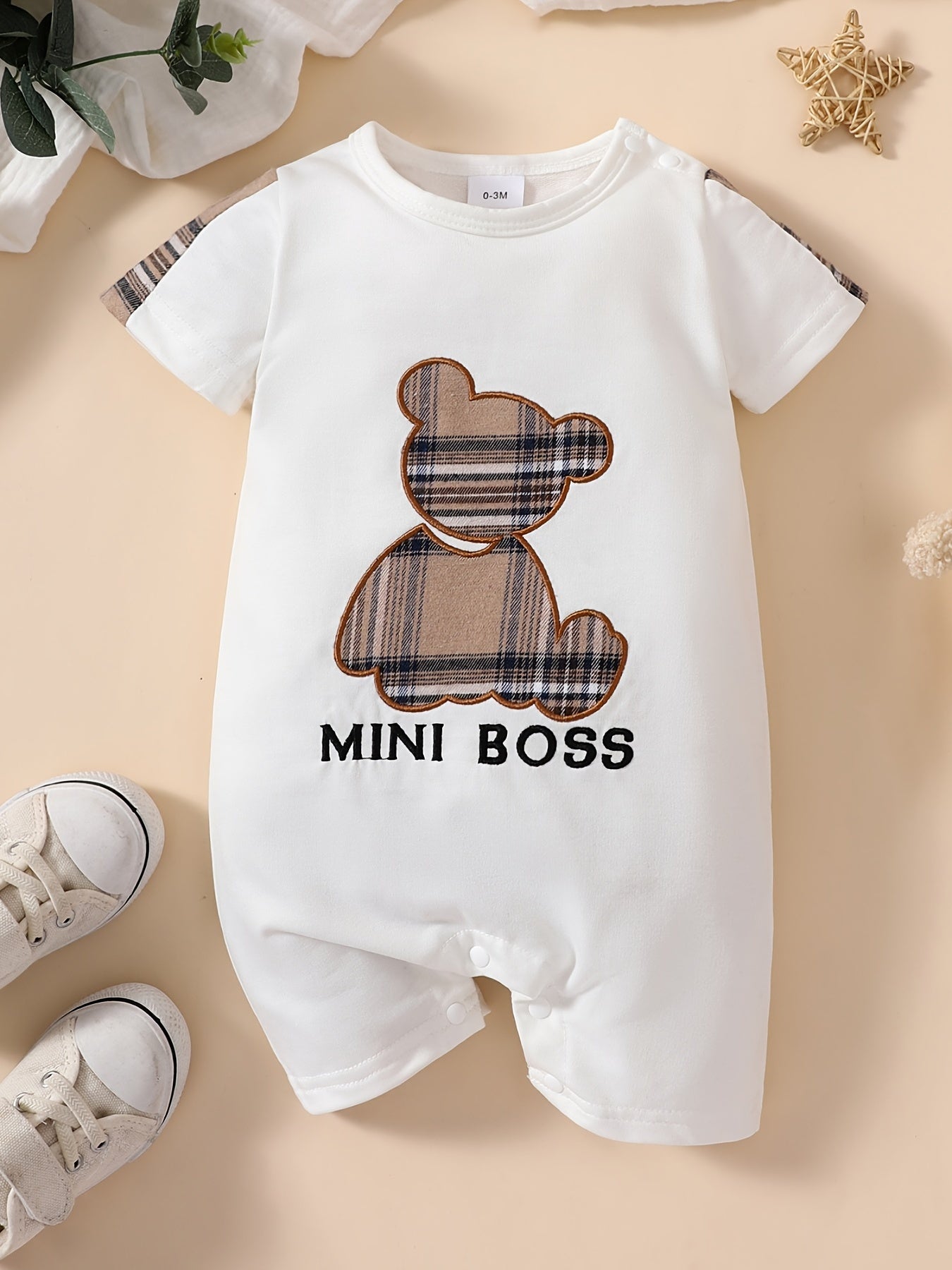 Toddler Baby Boys Casual Cute Plaid Bear Print Romper For Summer