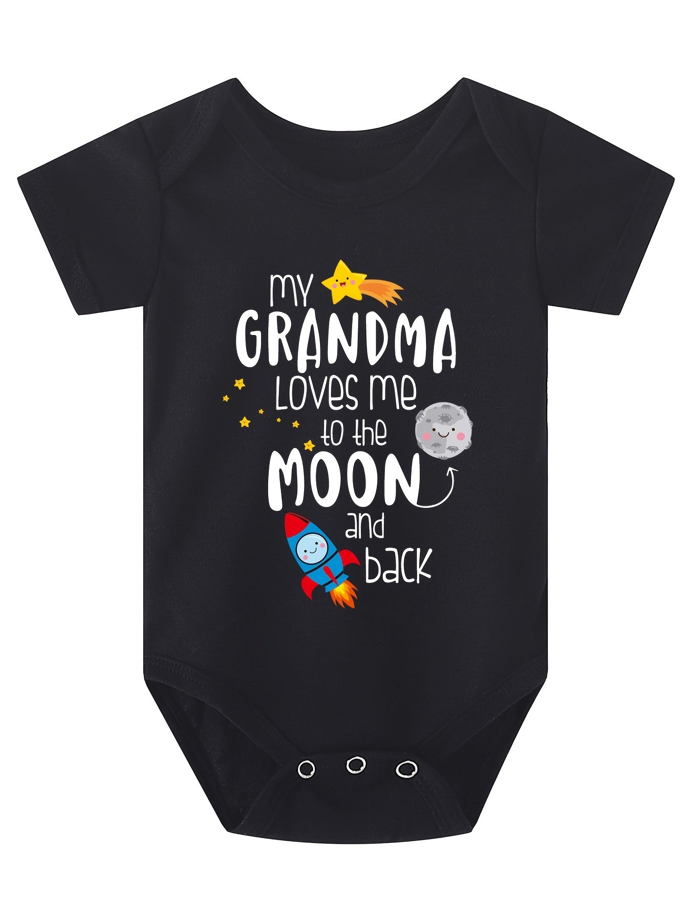 Baby Girls Cute Casual Romper With "My Grandma Loves Me To The Moon" Print For Summer Pregnancy Gift