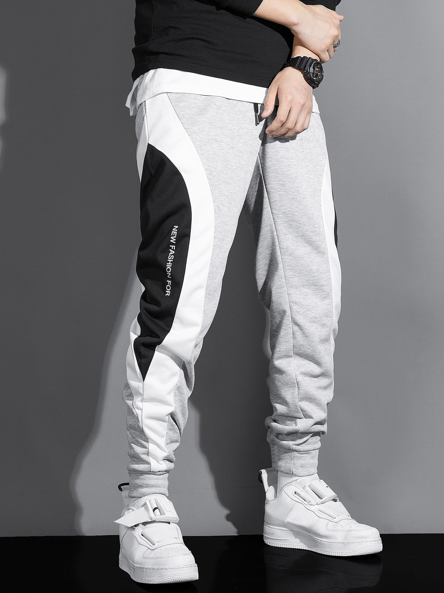 Men's Color Block Joggers, Casual Stretch Waist Drawstring Sweatpants Track Pants