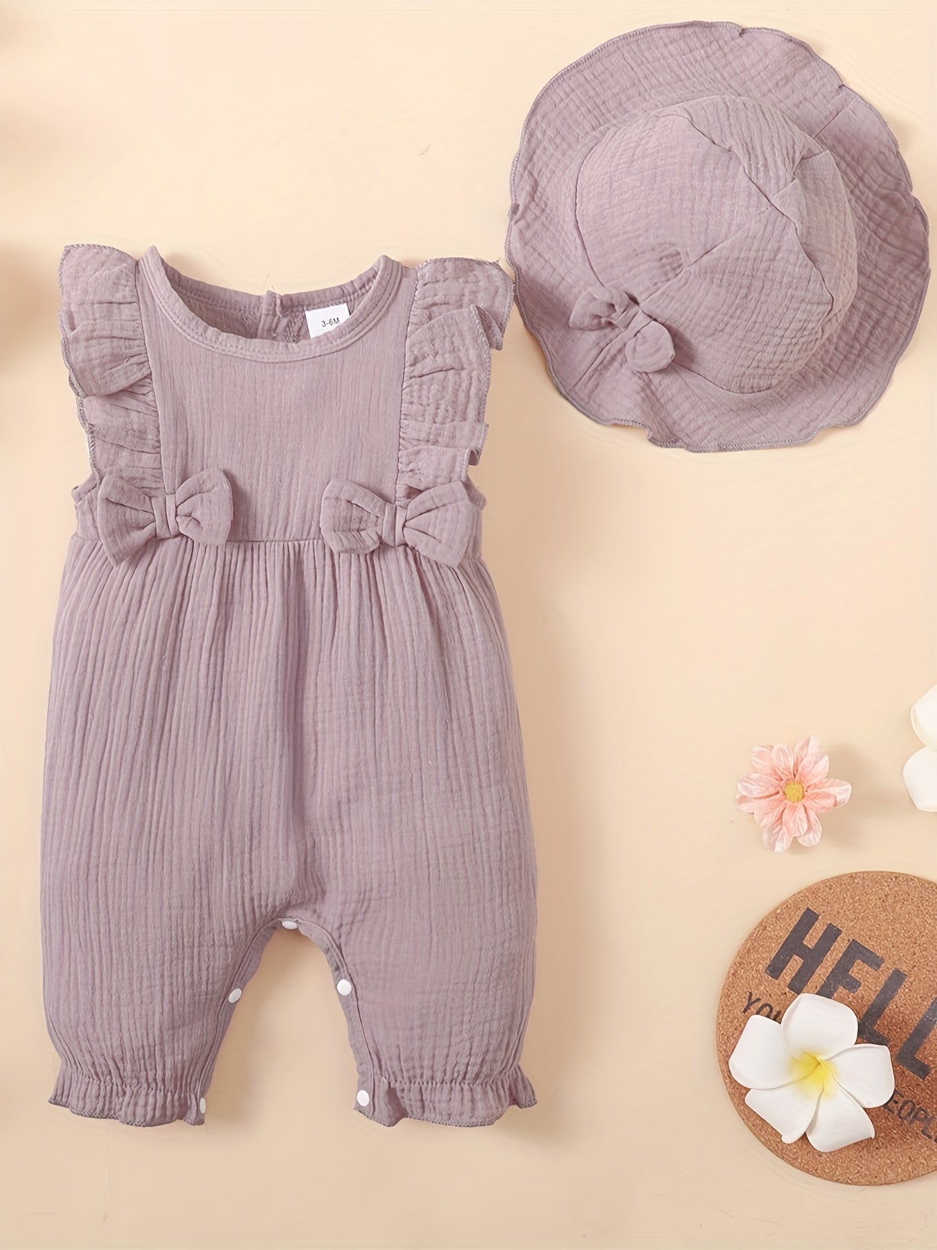 Stay Cool In Summer: 2pcs Baby Girl's Cotton Romper With Hat Set