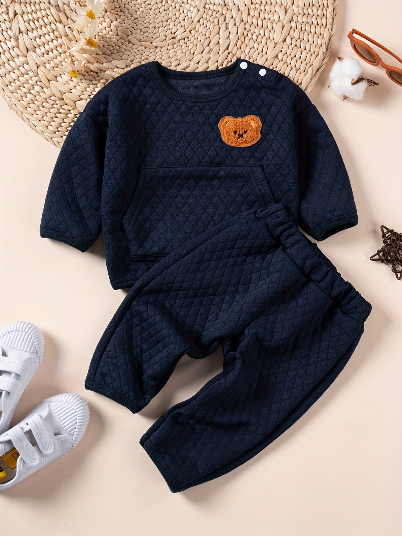 Baby Pullover Top And Pants Casual Winter/fall Set With Cute Bear Pattern