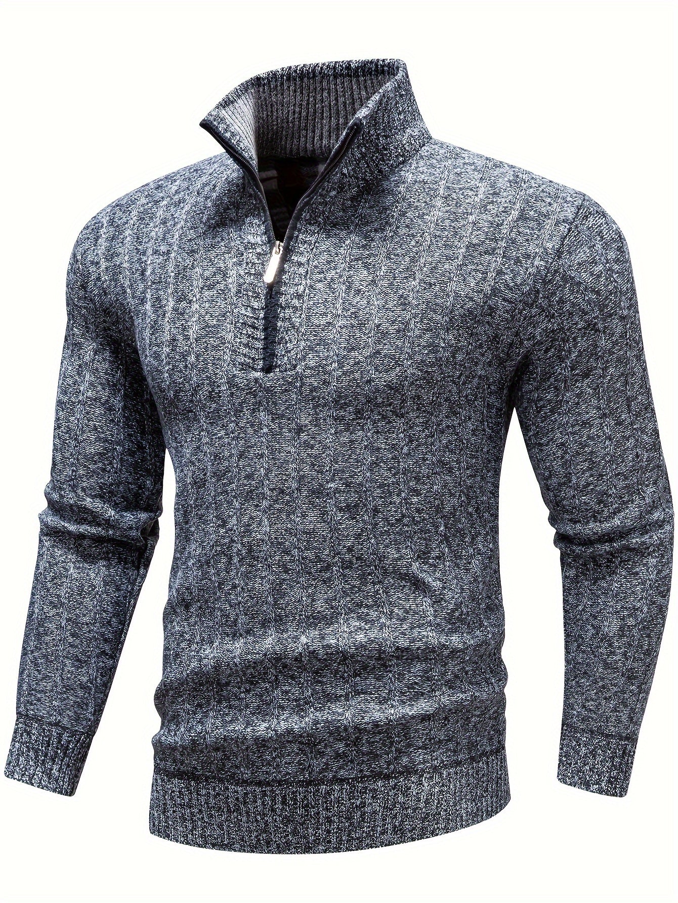 Father's Day Gift  2023 Turtle Neck& Stand Collar Knitted Sweater, Men's Casual Warm Mid Stretch Herringbone Pullover Sweater For Spring Fall