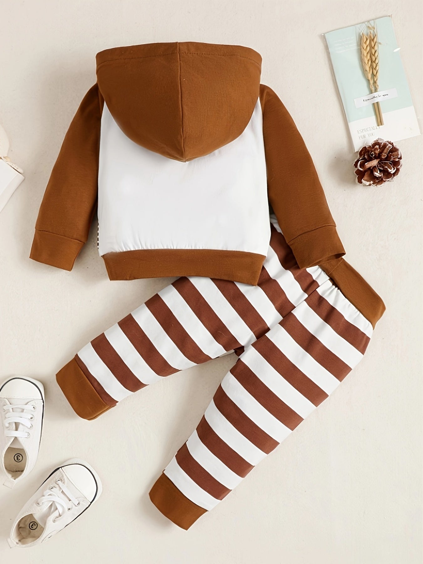 2pcs Baby Boys Elephant Long Sleeve Hoodie & Striped Pants Set Clothes