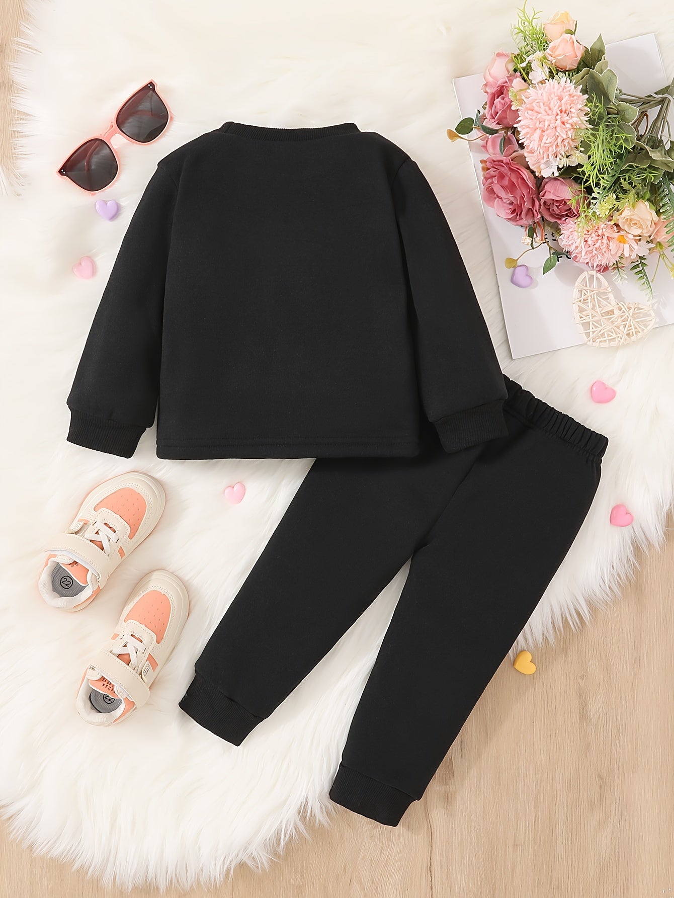 Baby Girls Casual Long Sleeve Thickened Sweatshirt Set, P Letter Print Fashion Sweatshirt + Simple Trousers For Autumn And Winter
