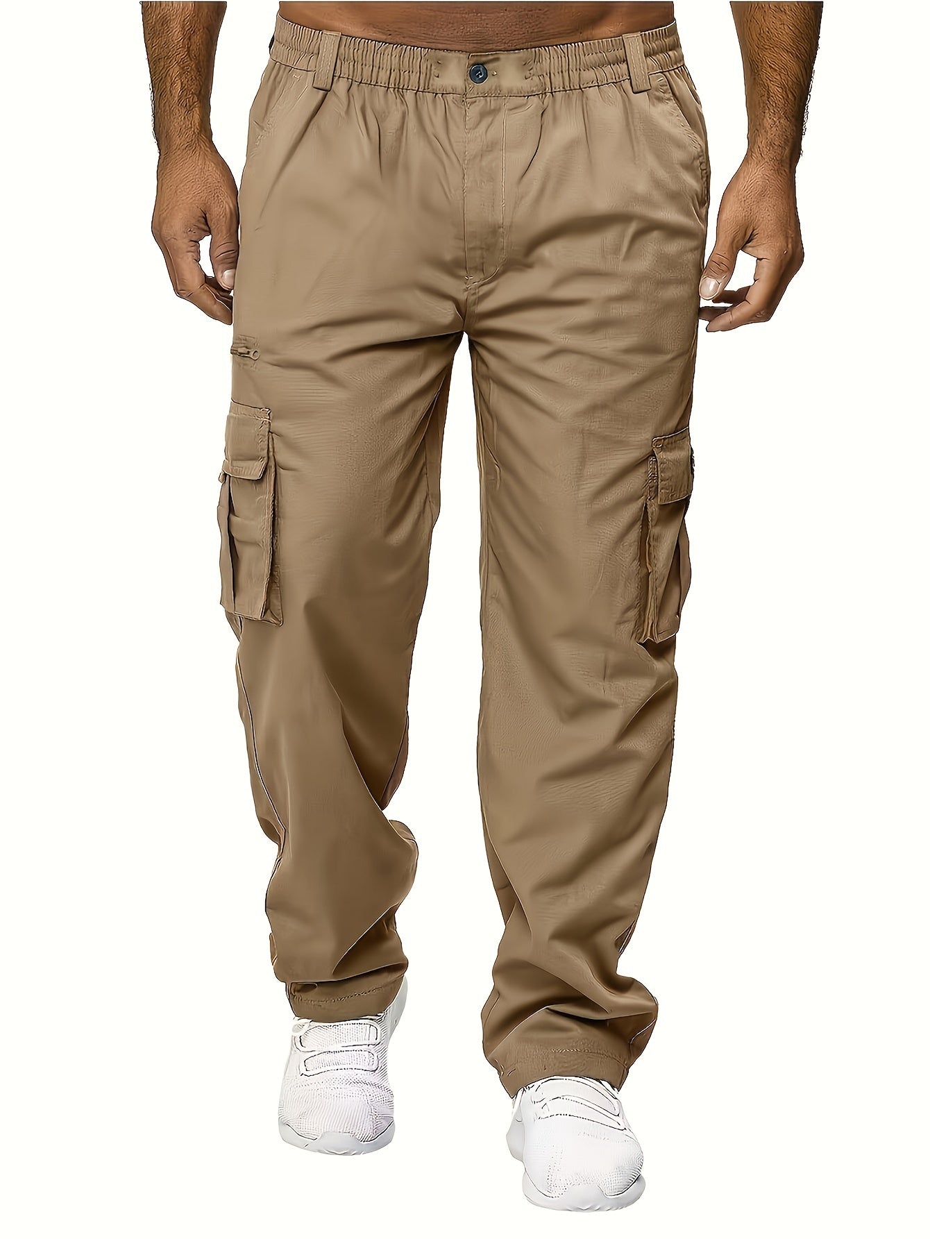 Multi Pocket Cargo Pants, Men's Casual Straight Leg Drawstring Cargo Pants/Joggers For Spring Summer Outdoor