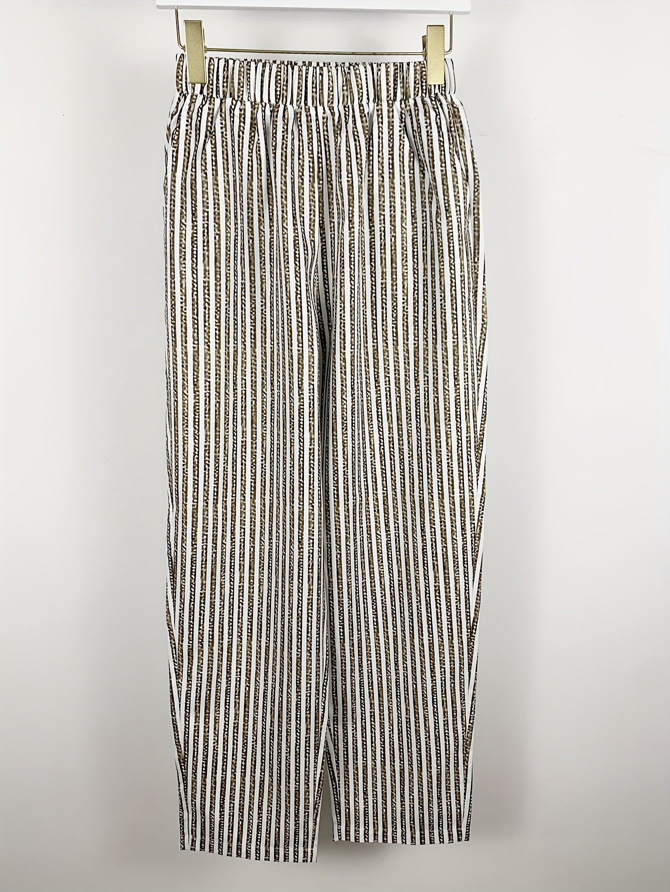 Striped Slant Pocket Elastic Waist Pants, Casual Pants For Spring & Fall, Women's Clothing