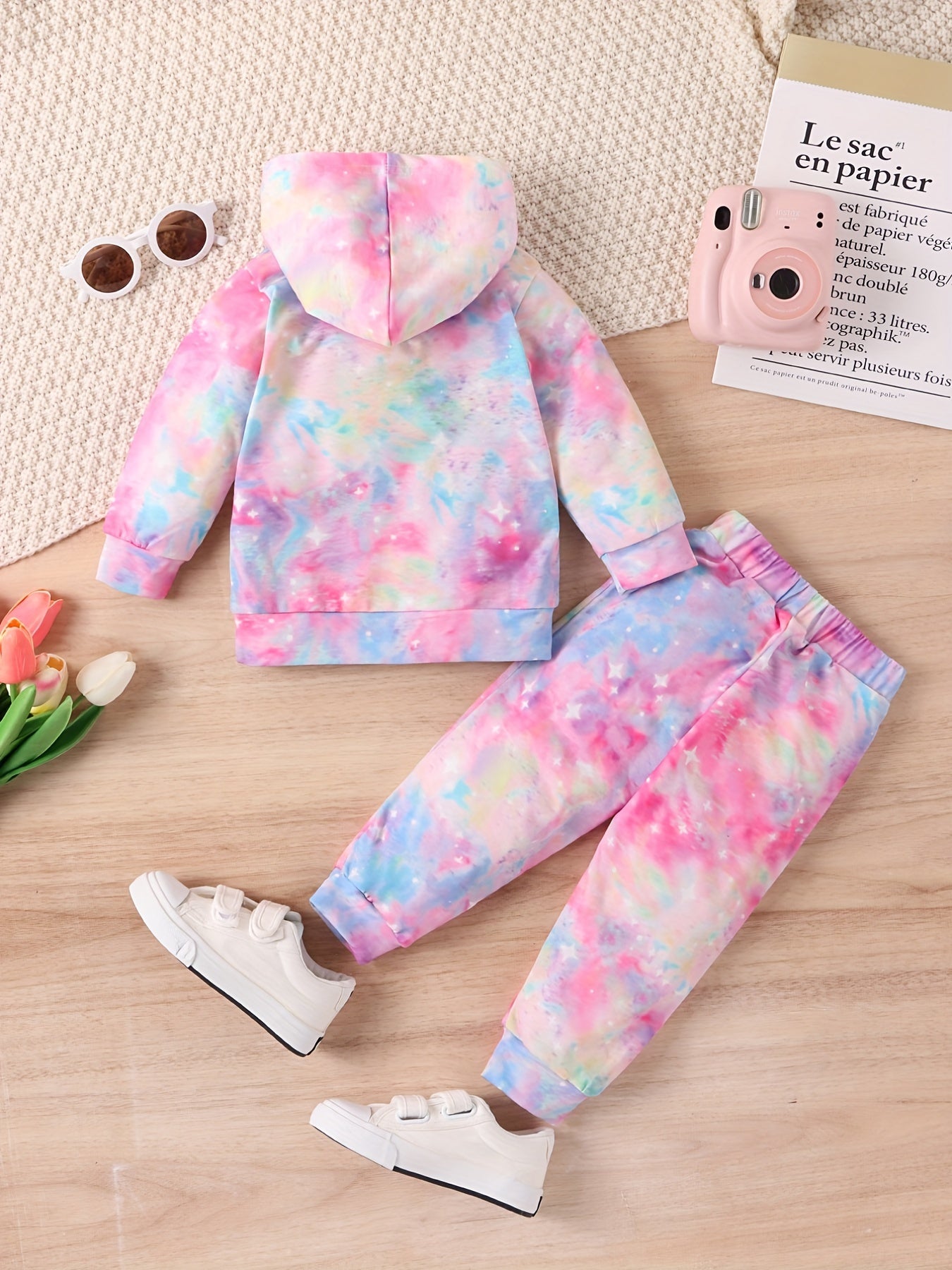 2pcs Girl's Nebula Tie-dye Outfit, Sweatshirt & Sweatpants Set, MAMA' GIRL Print Long Sleeve Top, Toddler Kid's Clothes For Spring Fall Winter