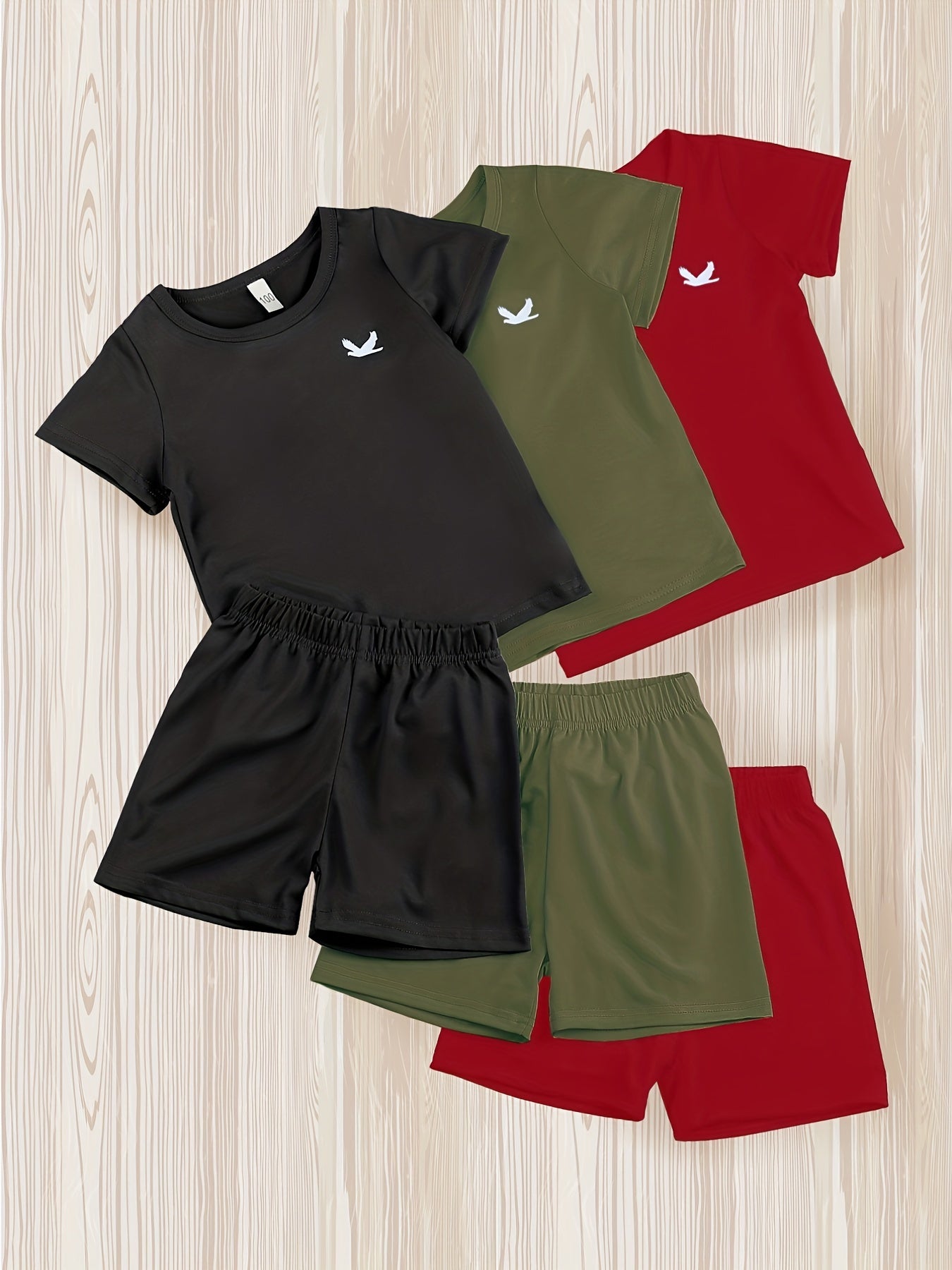 3pcs Boys Pigeon Outfit Shorts & T-shirt Short Sleeves Crew Neck Casual Summer Kids Clothes