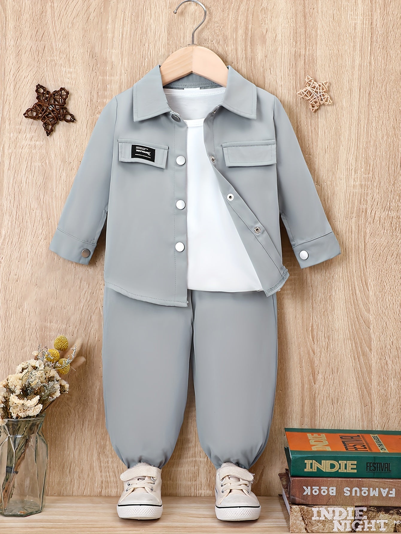 Baby Boys Trendy Casual Outfit, Long Sleeve Top Footed Pants Set, Kids Fall Spring Clothes