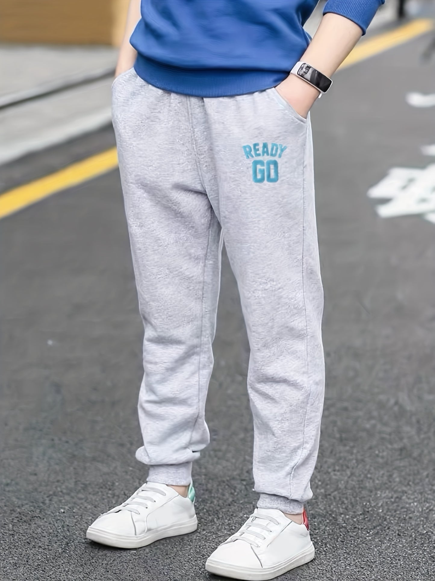 READY GO Letter Print Boys Casual Thin Comfortable Active Sweatpants, Breathable Jogger Sports Pants, Kids Clothes Outdoor