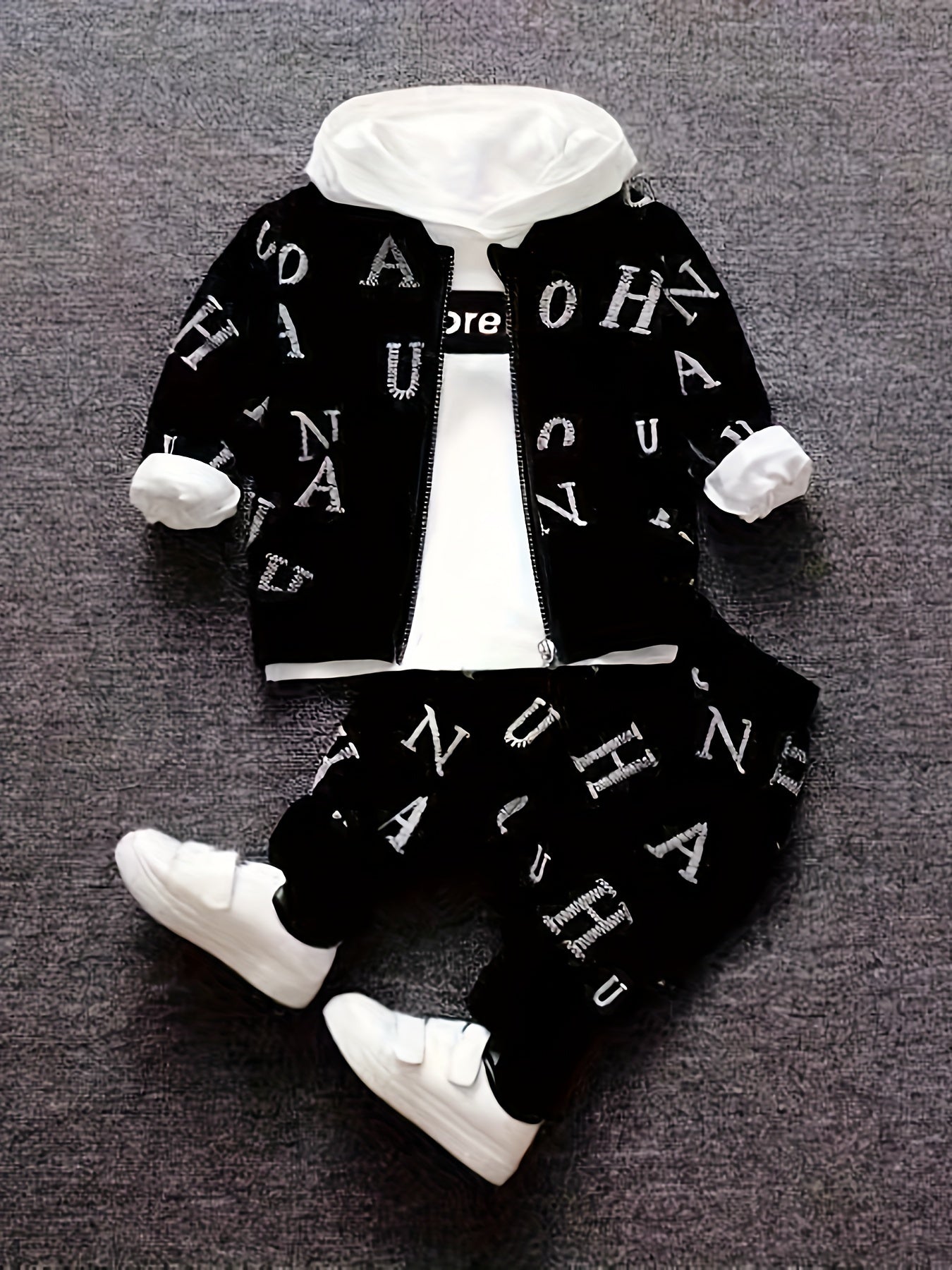 Boys Spring And Autumn New Long-sleeved Suit Baby Boy Letter Print Top Coat Pants Set Children's Fashion Casual Suit