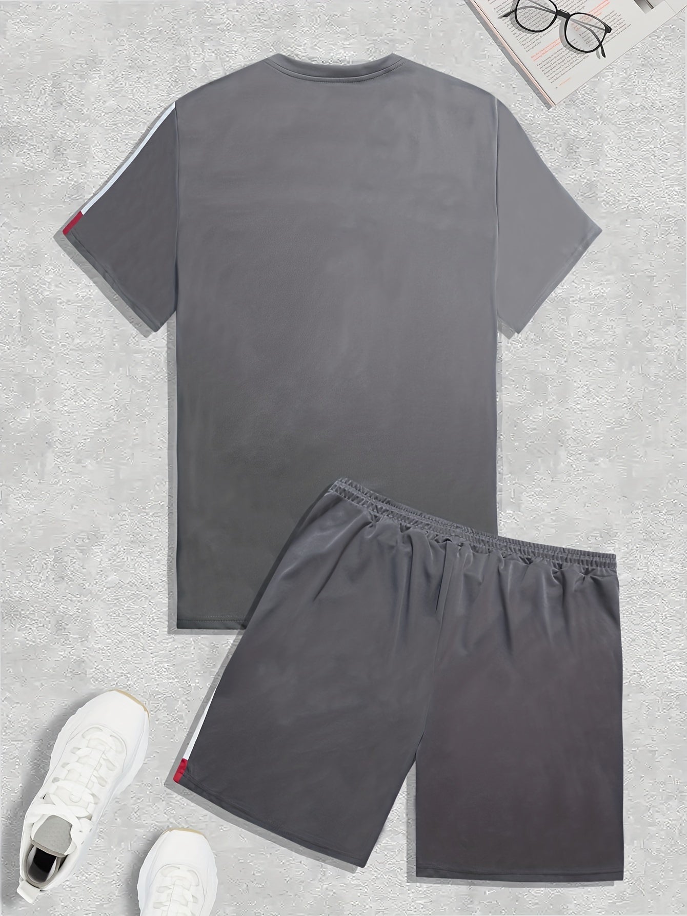 Men's Colorblock Casual T-shirt Outfit Set, 2 Pieces Round Neck Short Sleeve Tees And Drawstring Short Pants